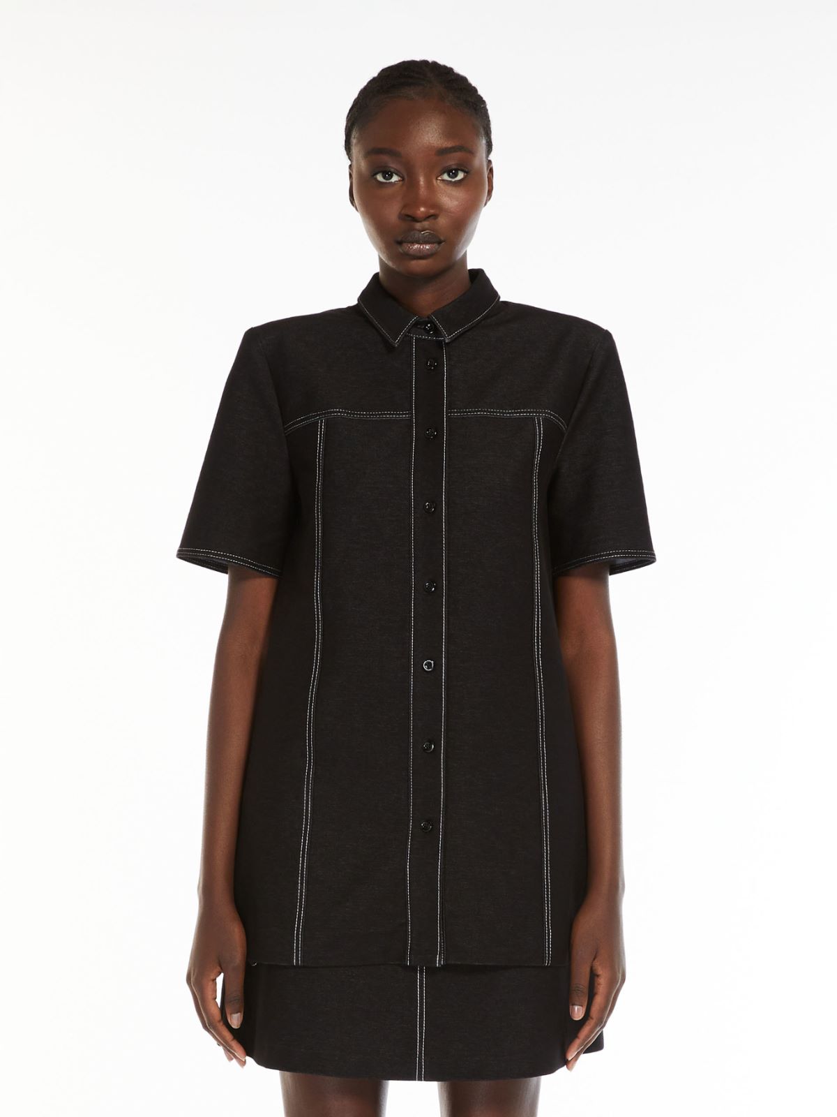 Denim-look jersey tunic-style shirt