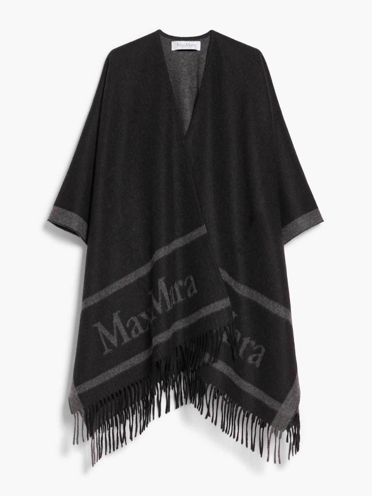 Jacquard logo-decorated wool poncho