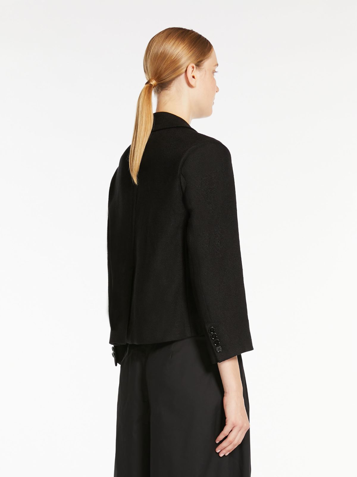 Linen and cotton basketweave blazer