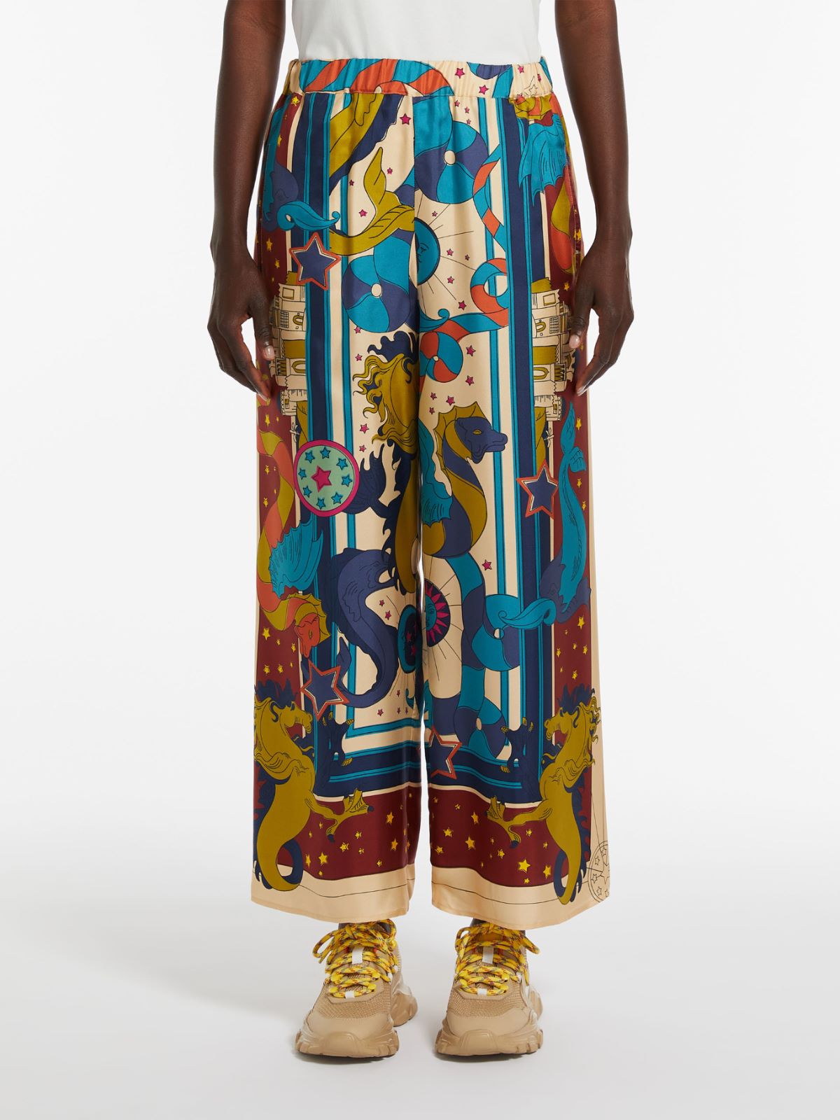 Fluid printed silk trousers