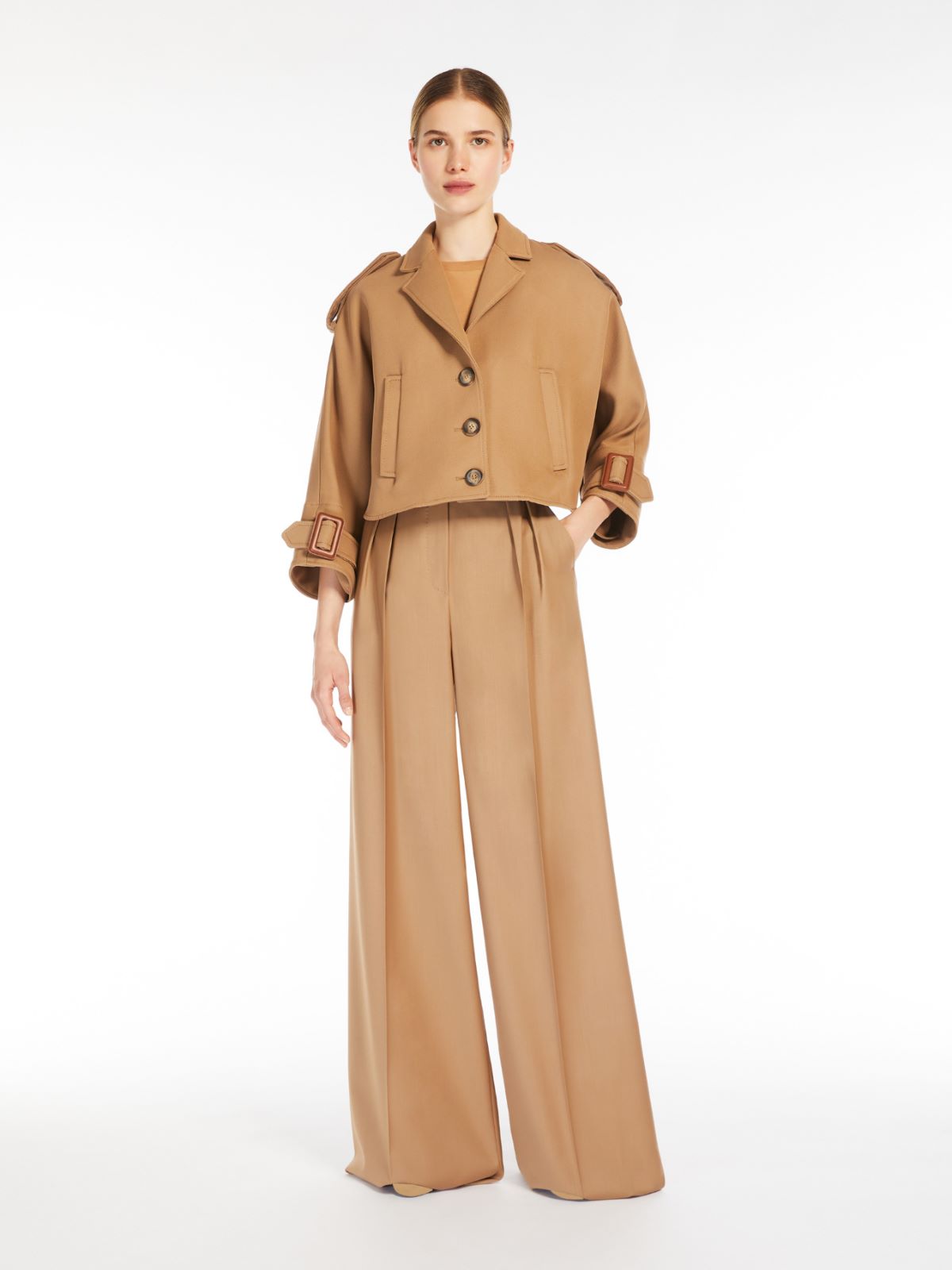 Wool and cotton trench-style cape
