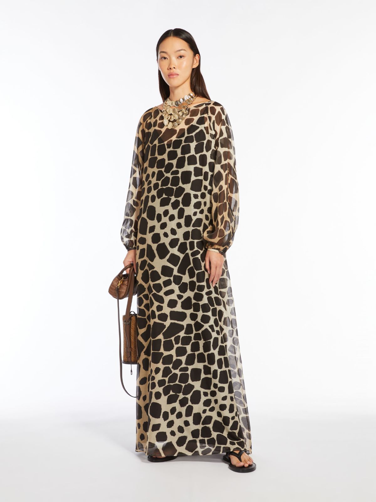 Animal-print muslin kaftan dress