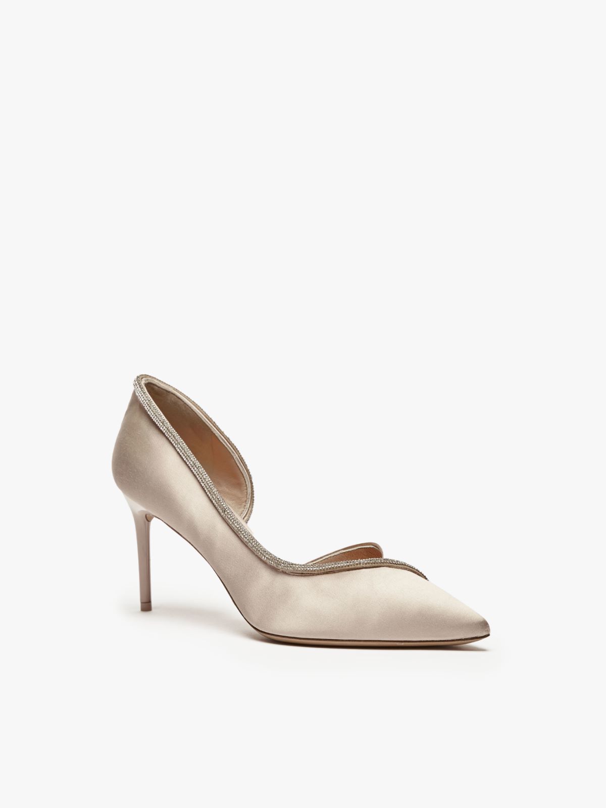 Crystal-adorned satin court shoes