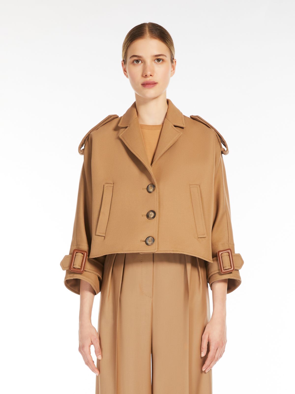 Wool and cotton trench-style cape