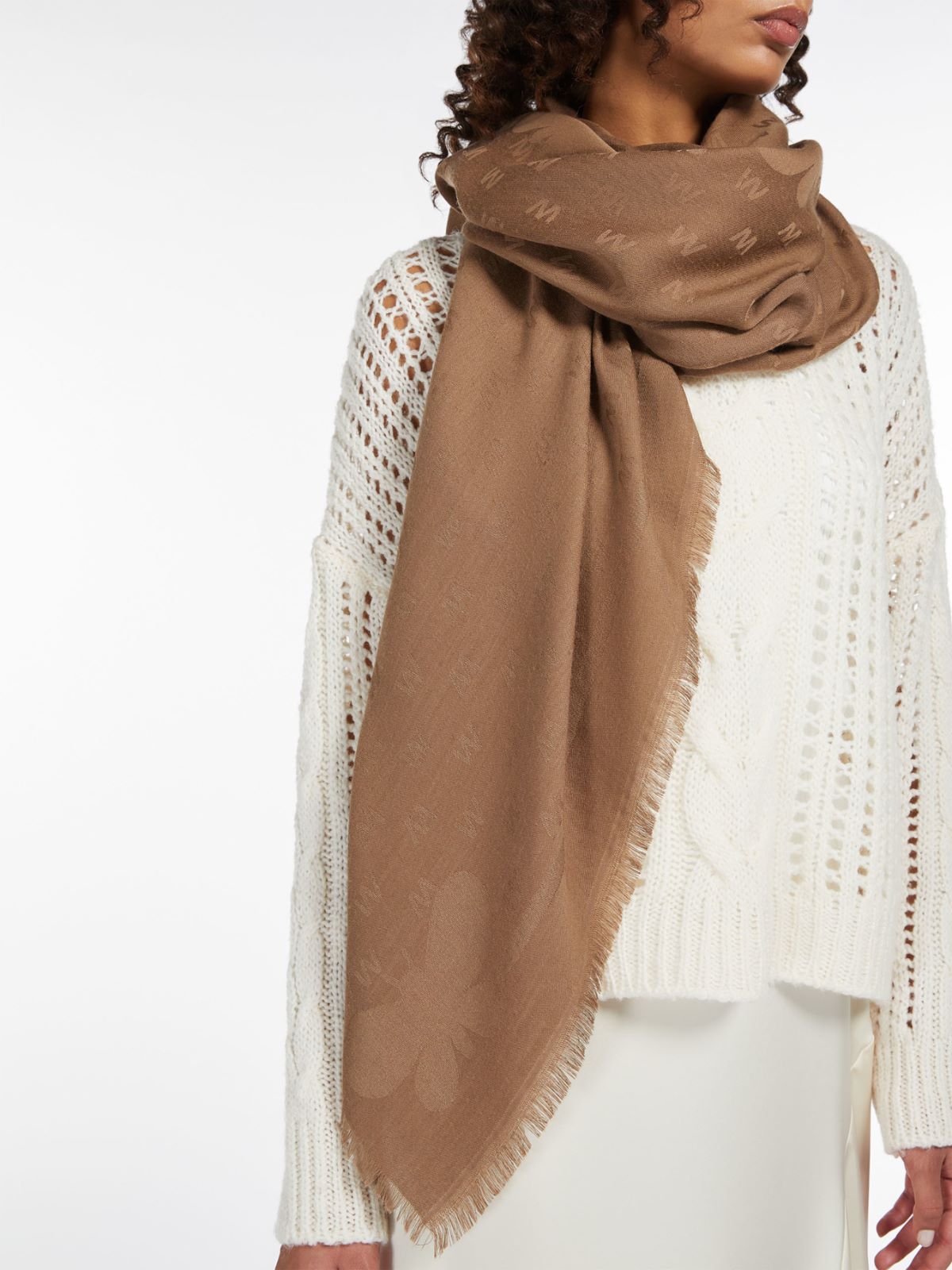 Jacquard-knit viscose and wool shawl