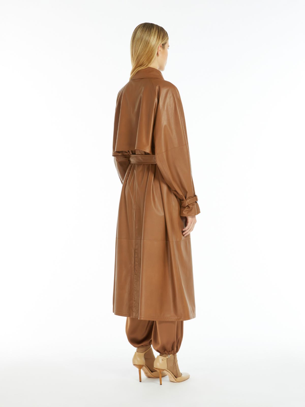 Matt nappa leather trench coat