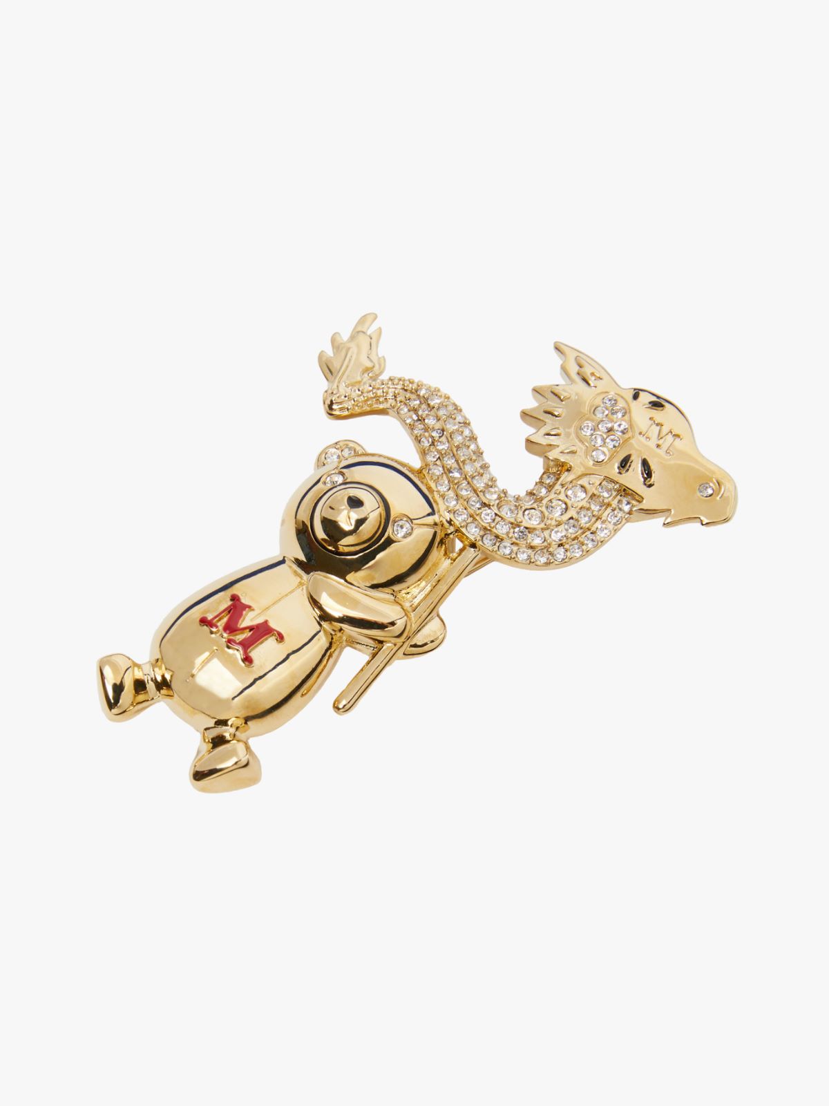 Metal teddy bear brooch with dragon