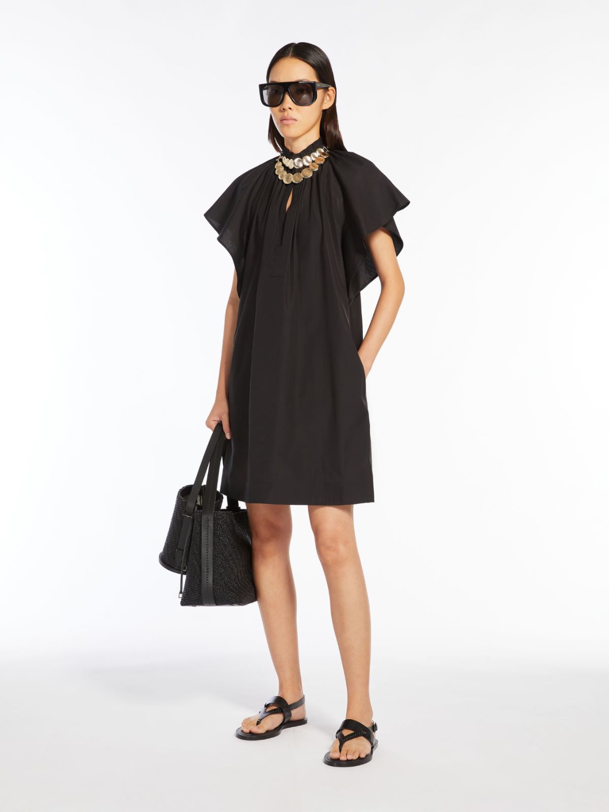 Poplin mini dress with flounce