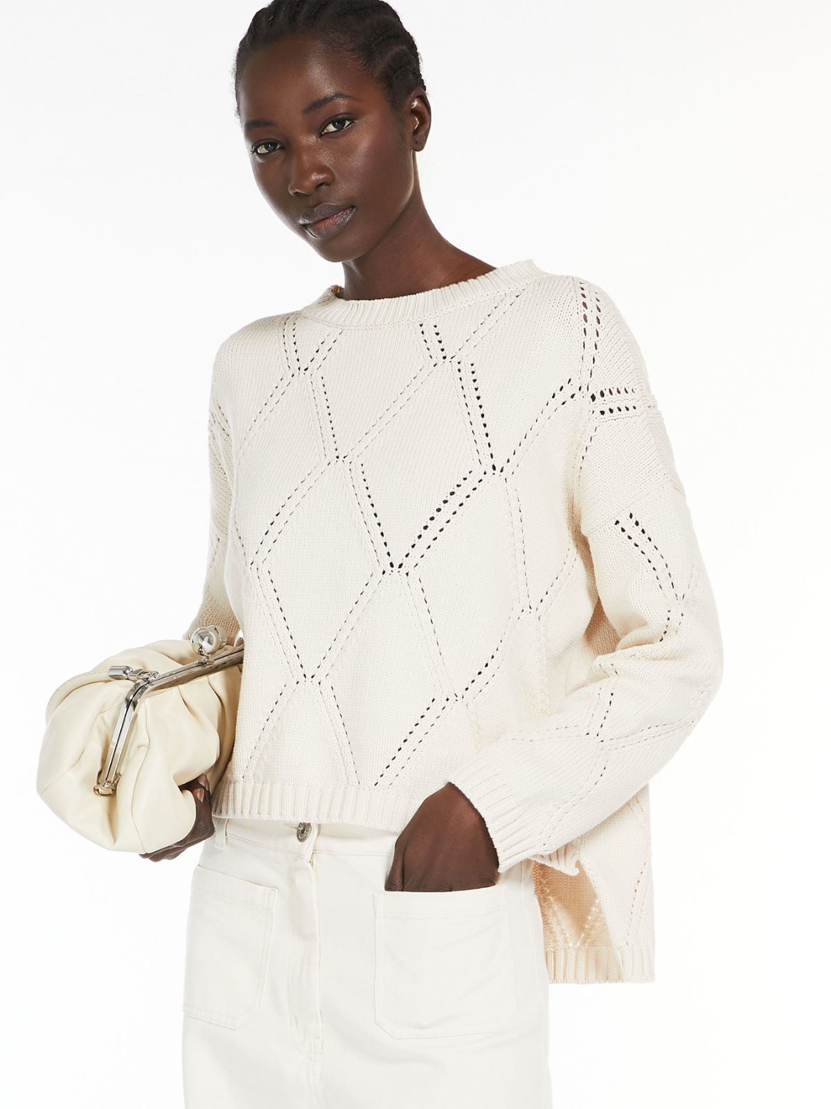 Oversized diamond-knit cotton sweater