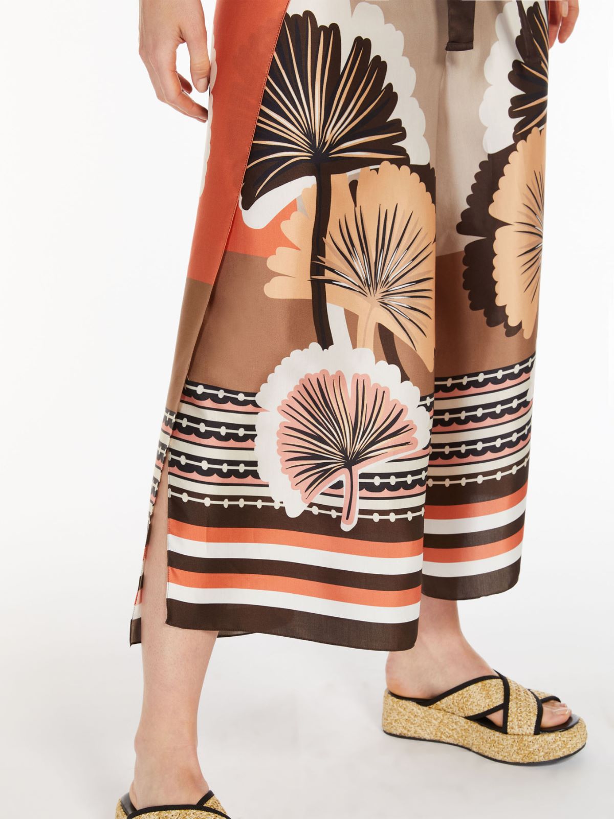 Printed satin pareo trousers