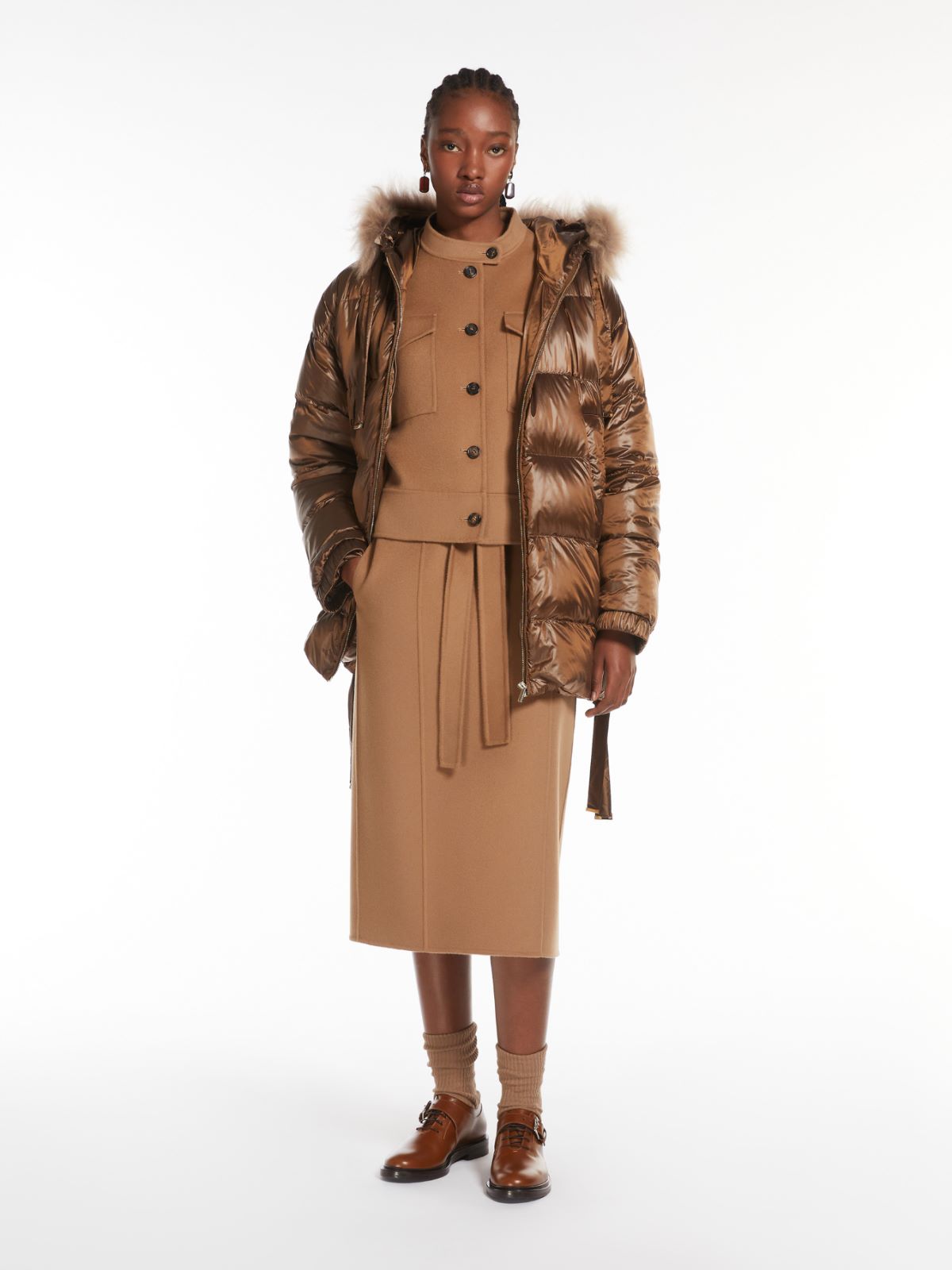 Water-repellent fabric midi down jacket