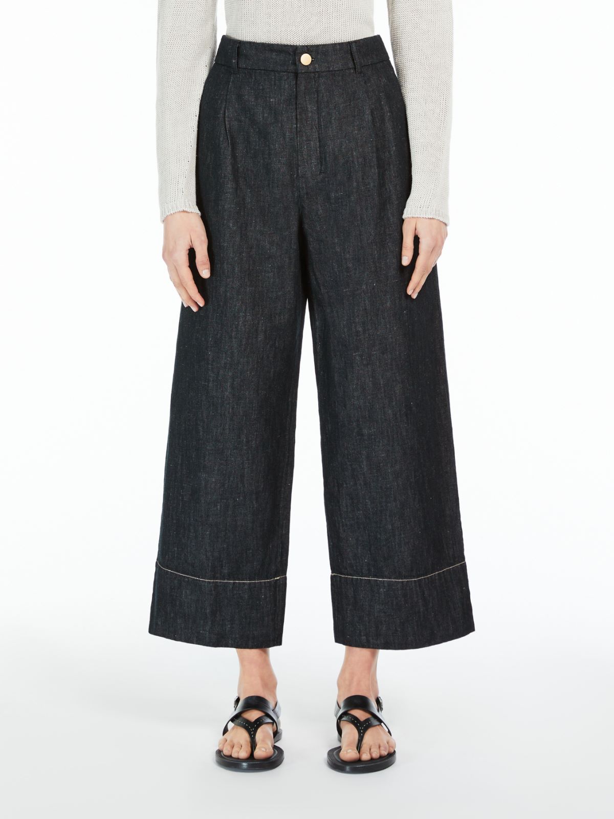Wide-fit denim-look linen trousers