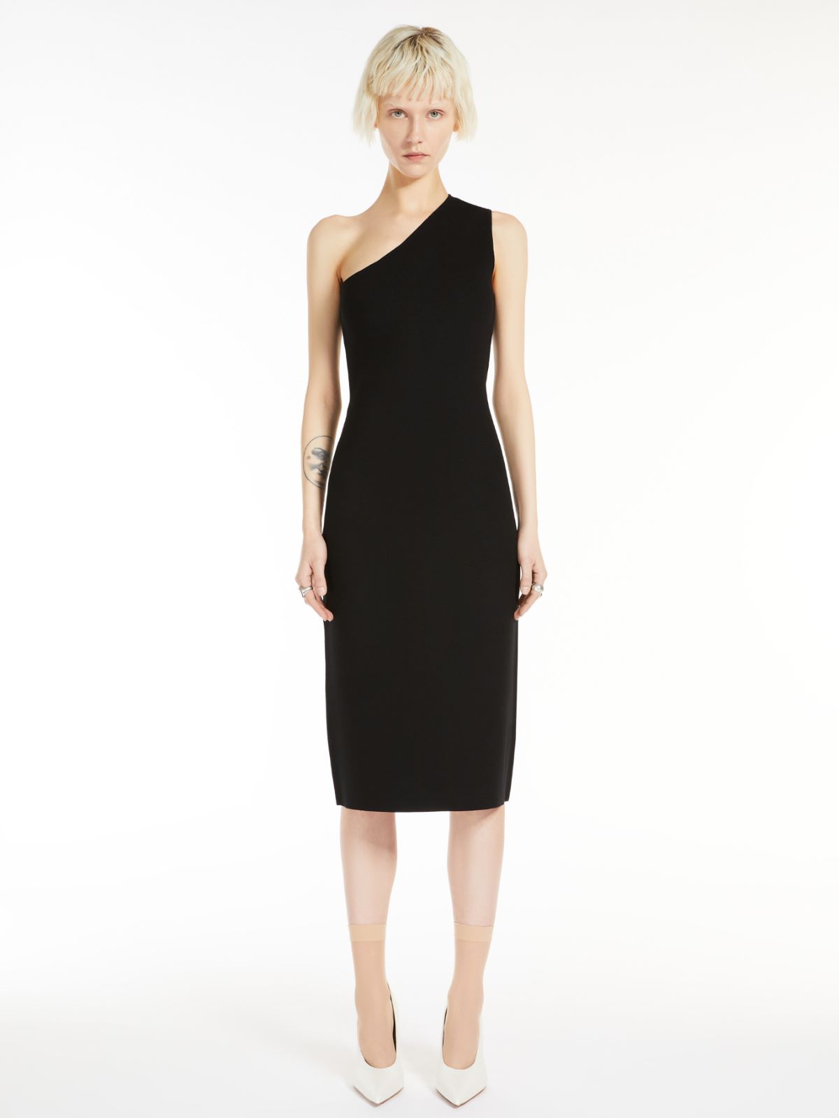 Knitted viscose one-shoulder dress