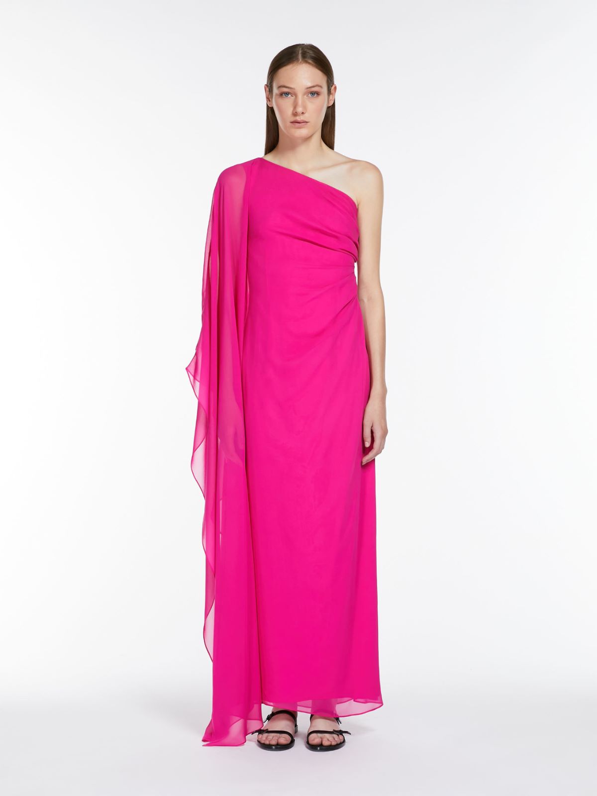 Washed silk one-shoulder dress