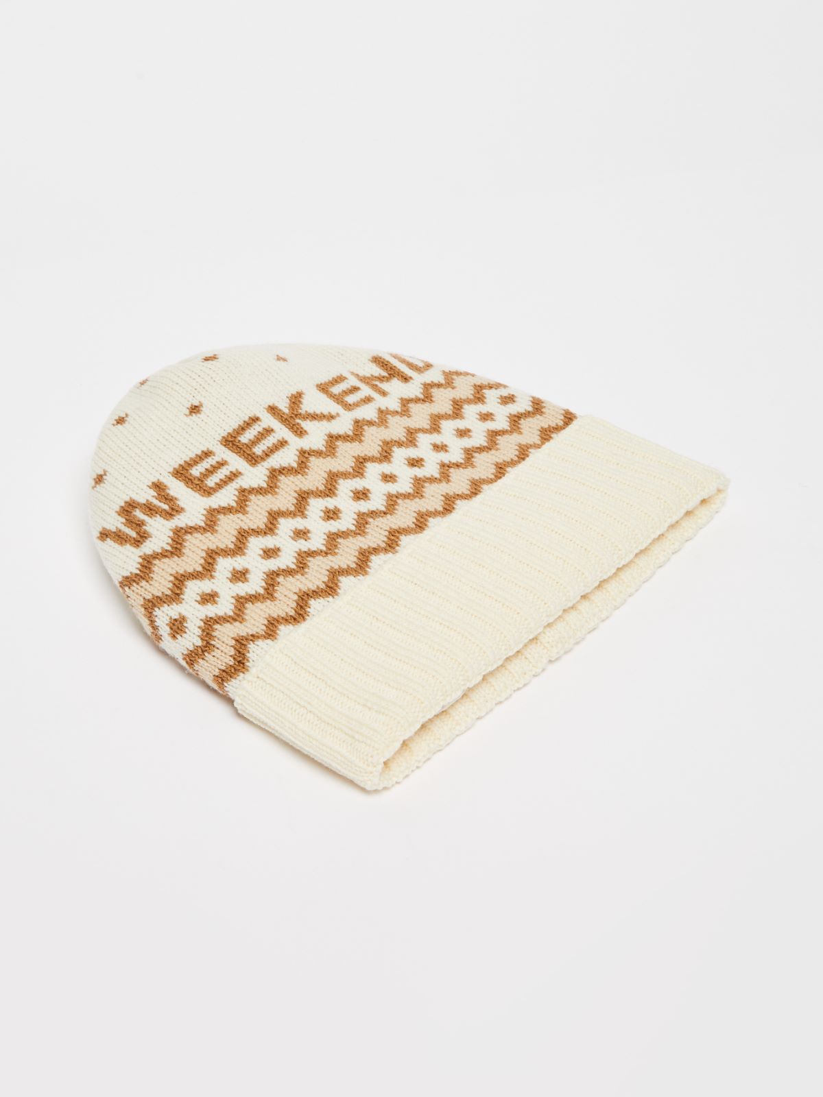 Jacquard-knit wool beanie hat