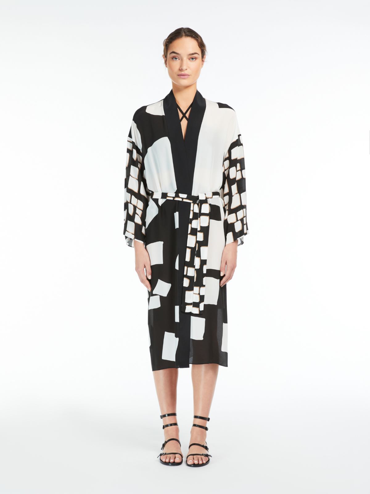 Printed crepe de chine kimono