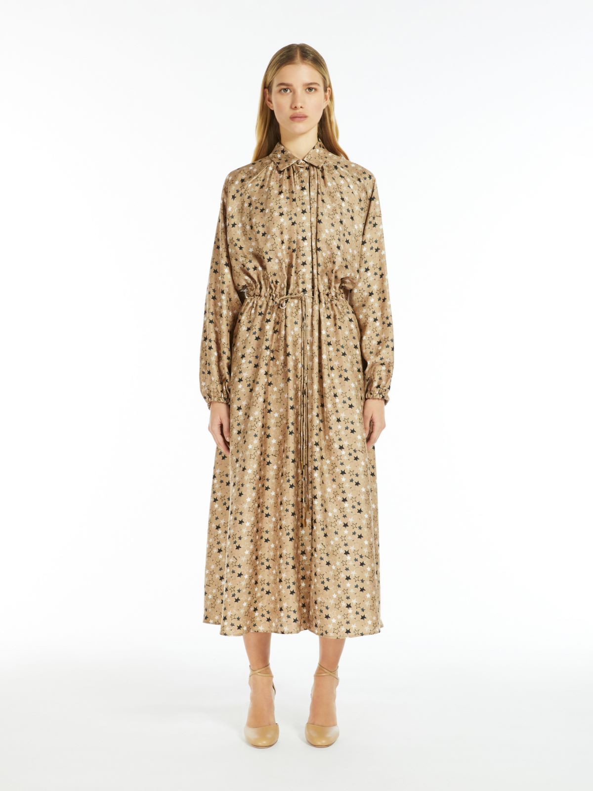 Printed twill shirt dress