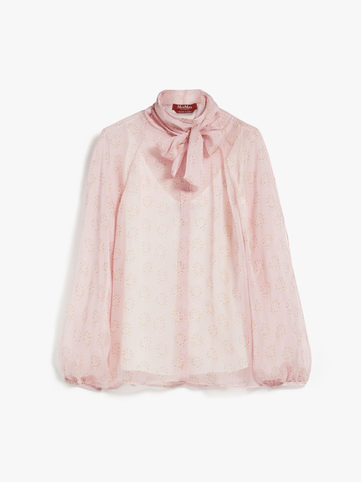 Printed silk blouse with bow