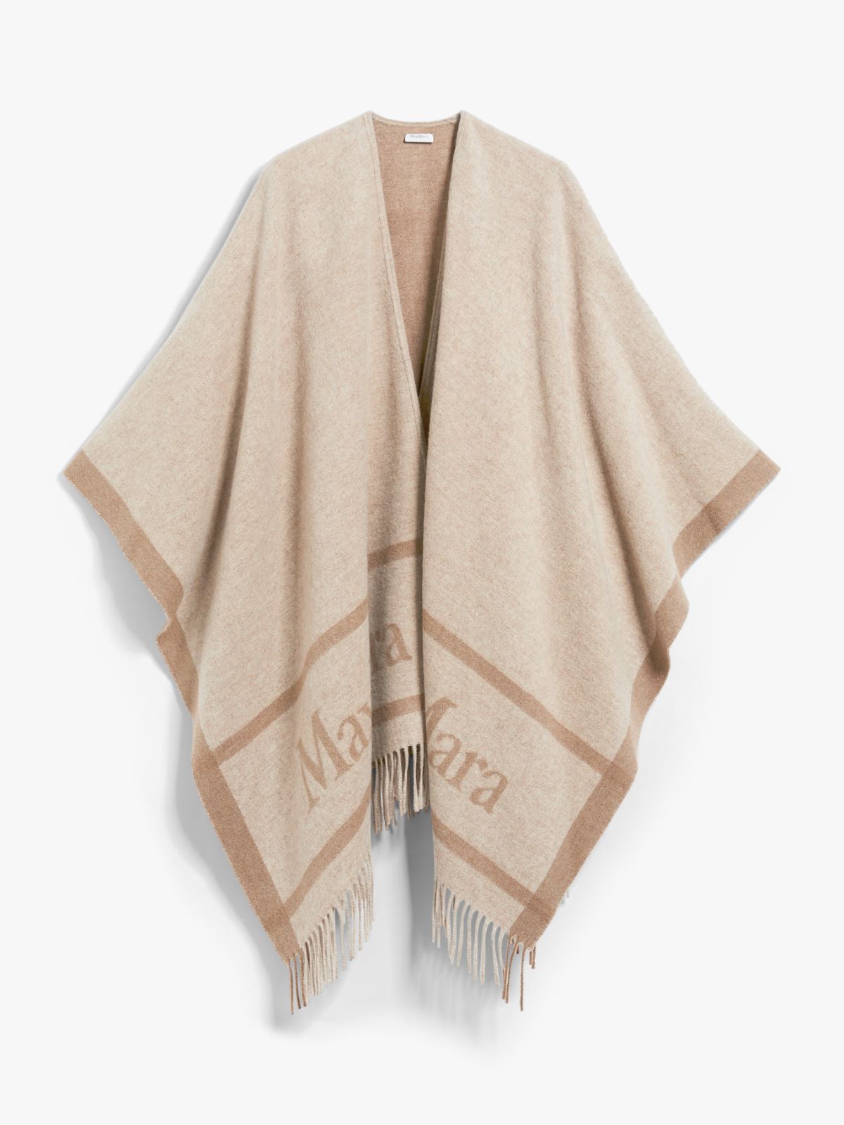 Jacquard logo-decorated wool poncho