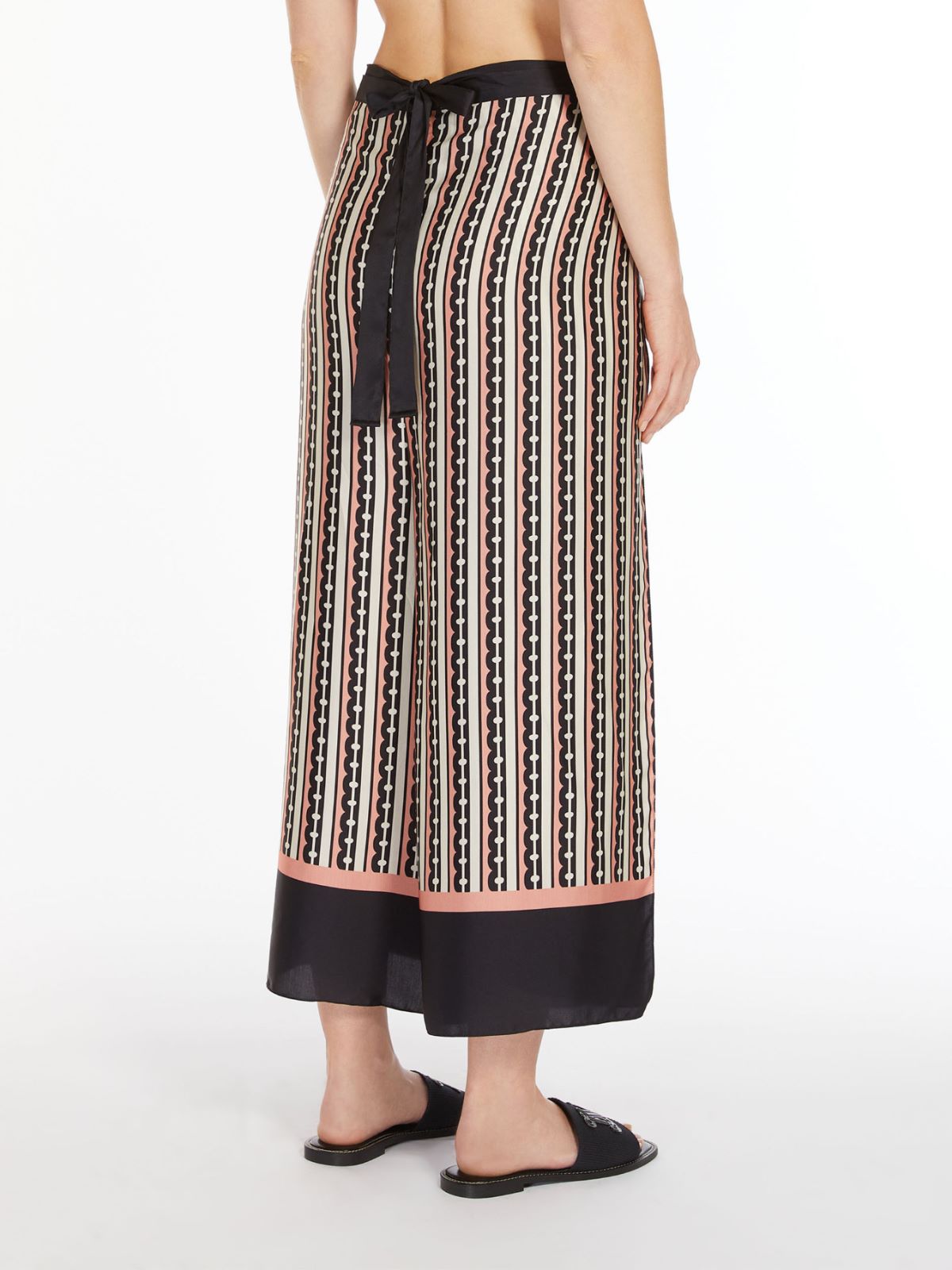 Printed satin pareo trousers