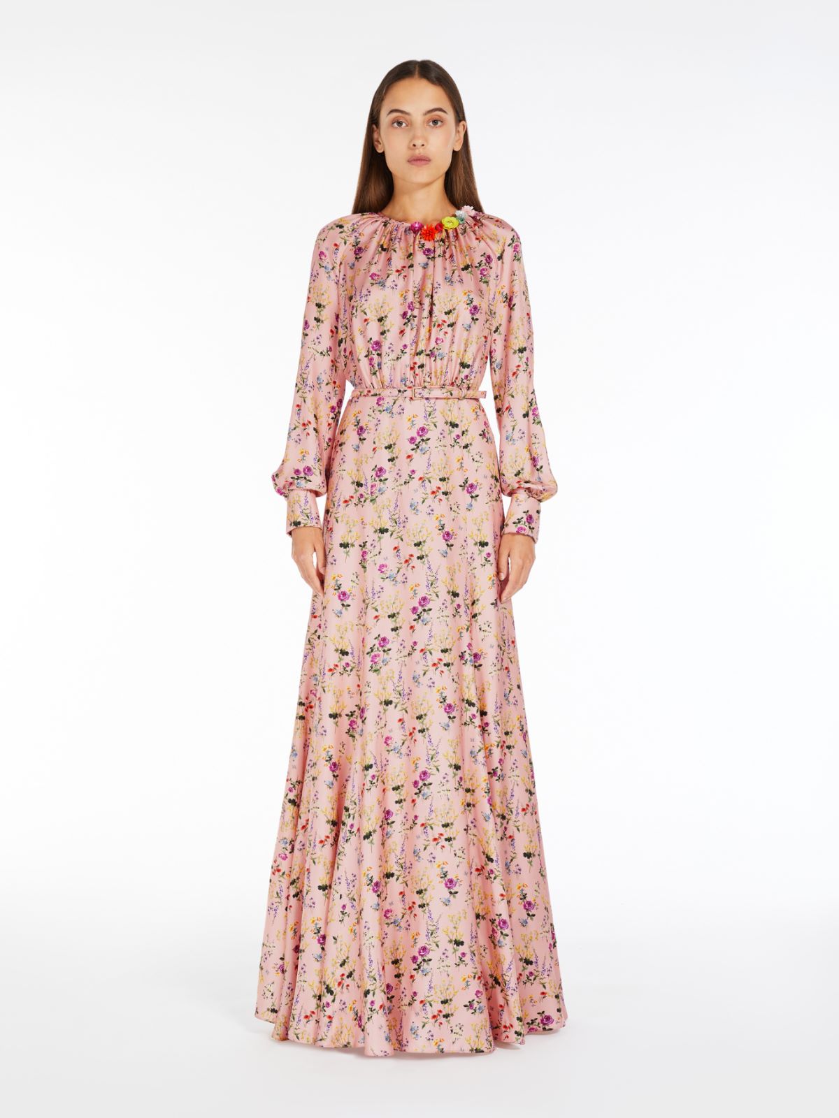 Long printed silk dress