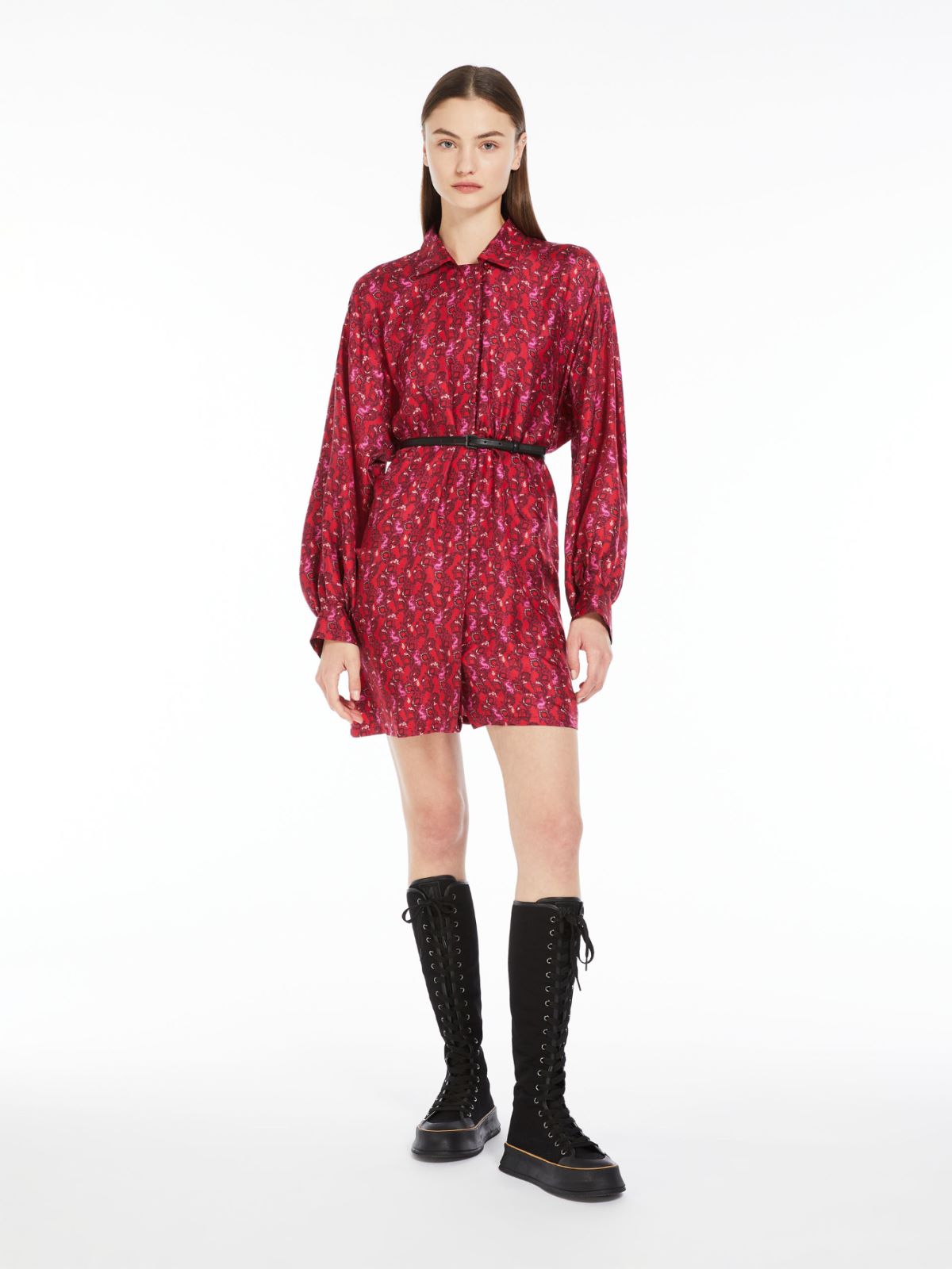 Printed silk shirt dress