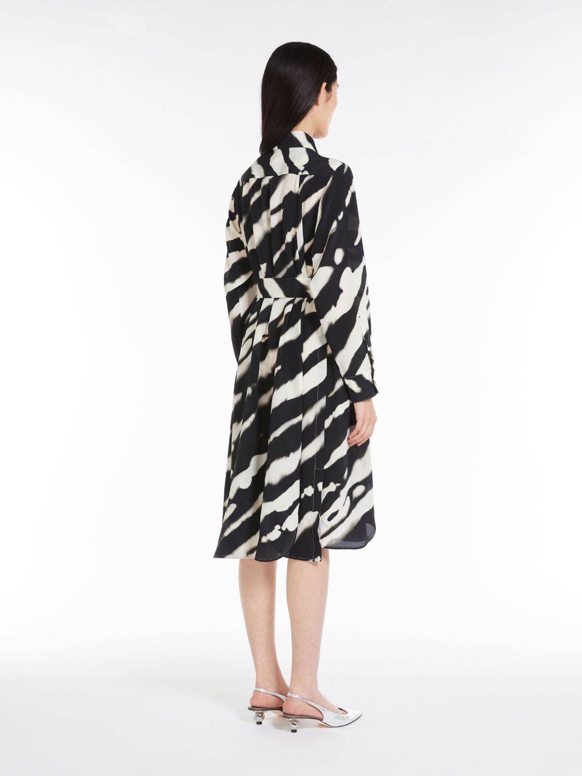 Printed crepe de chine shirt dress