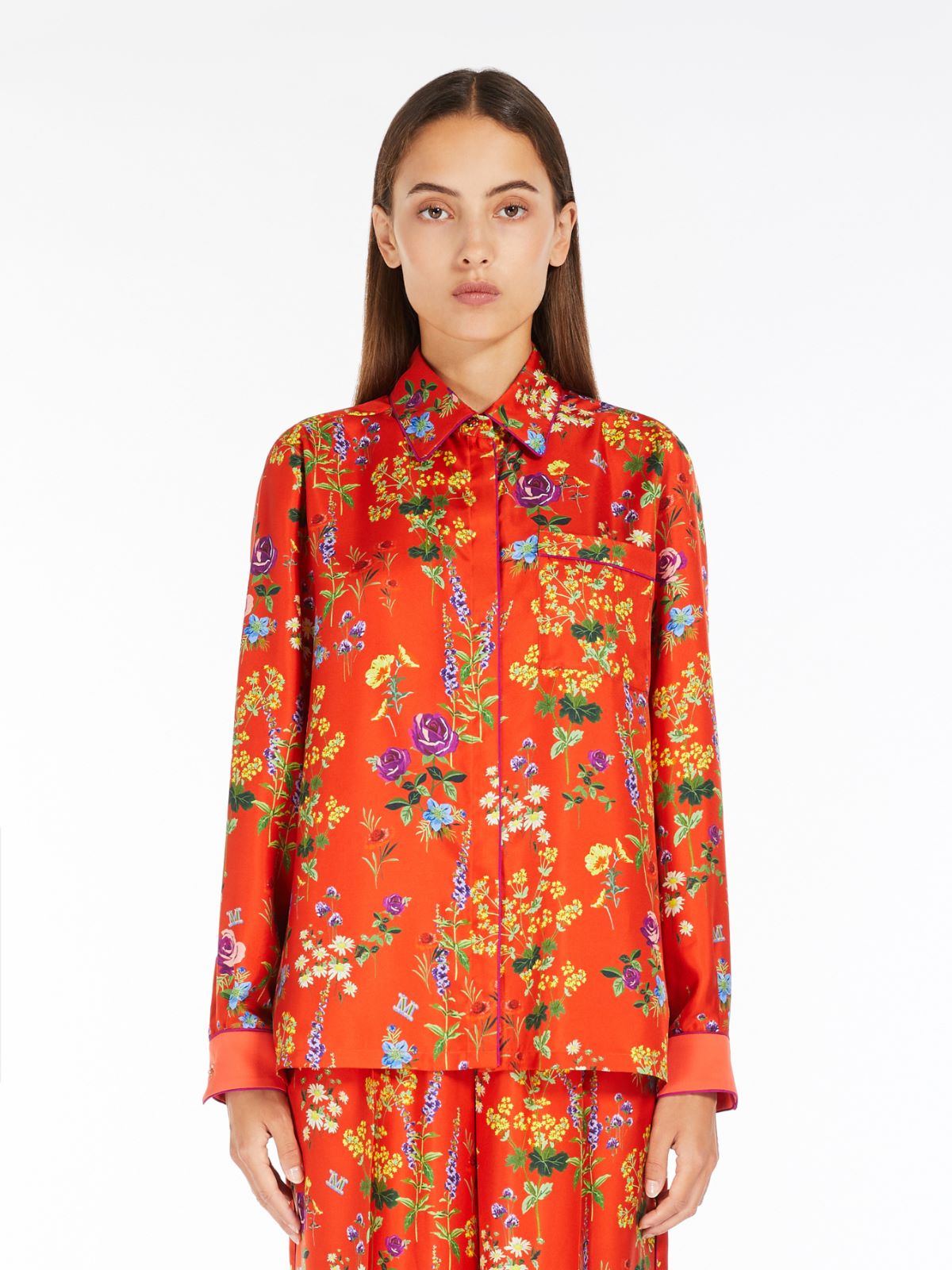 Printed silk pyjama-style shirt