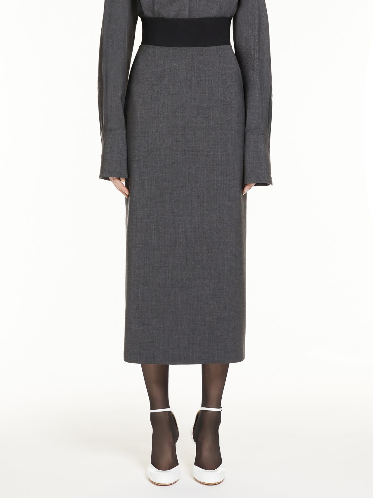 Stretch wool midi skirt