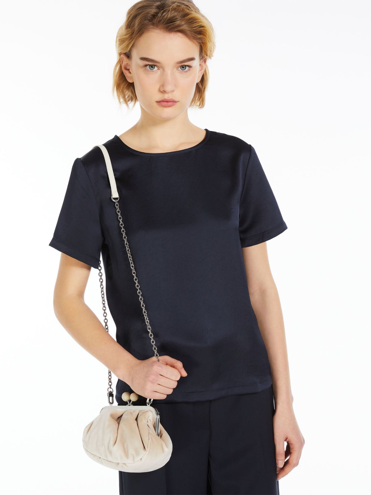 Technical satin and jersey T-shirt