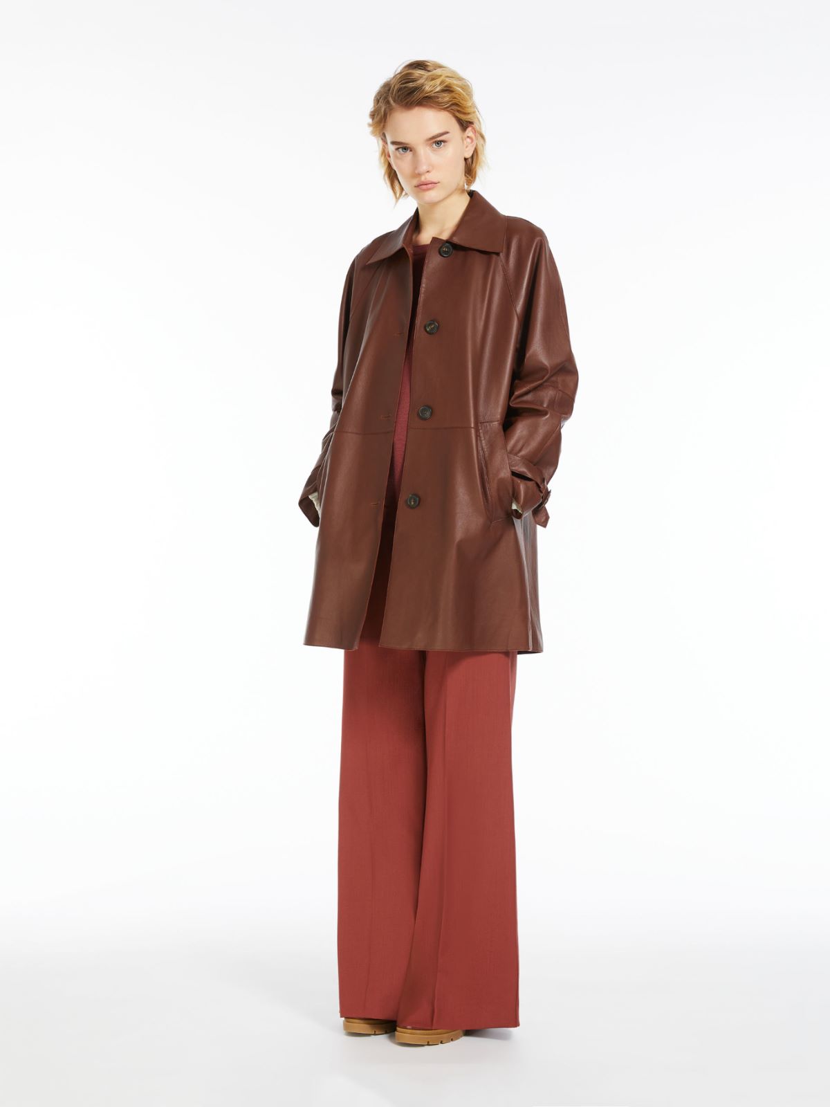 Nappa leather midi duster coat