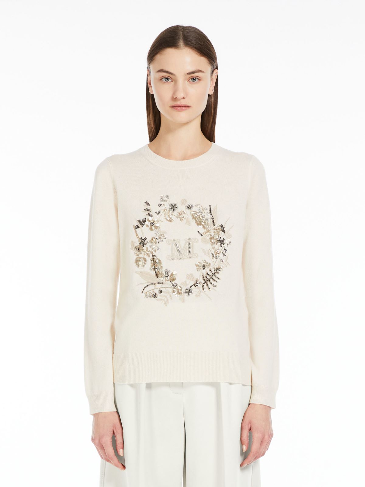 Embroidered wool and cashmere jumper