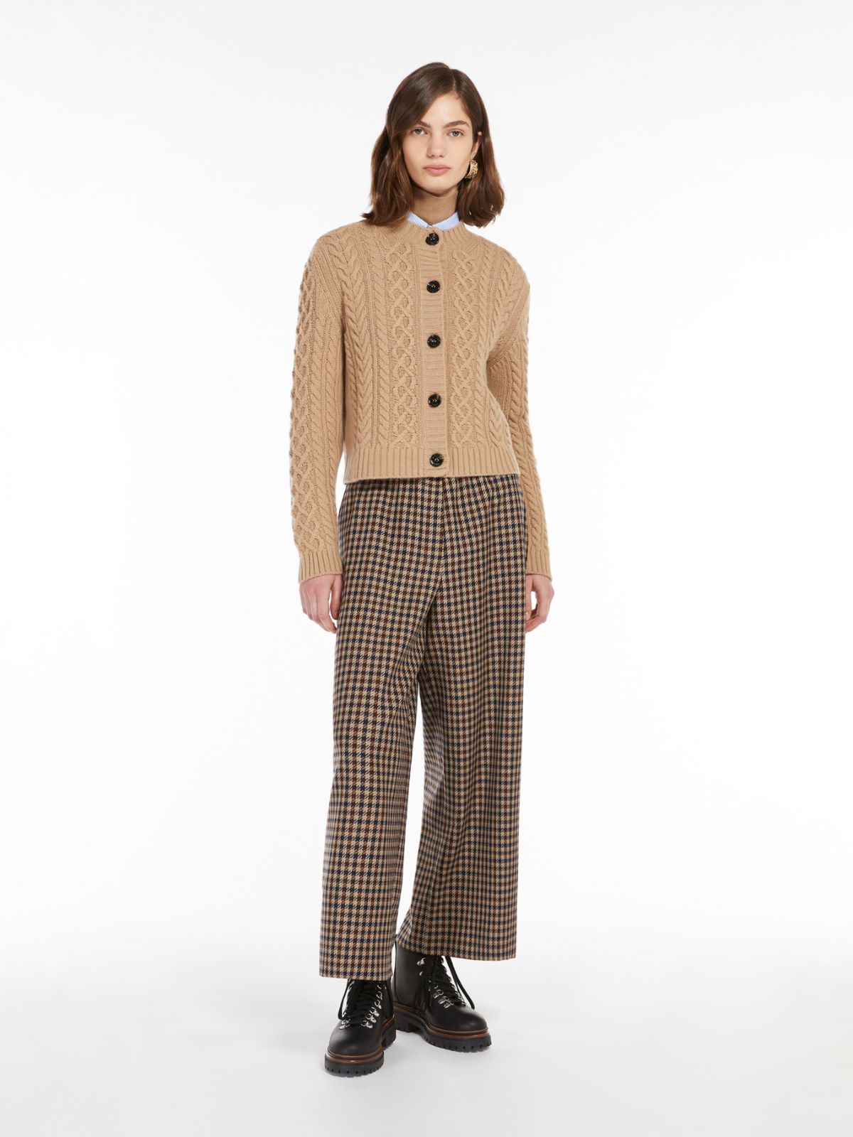 Wide-fit wool and cotton trousers