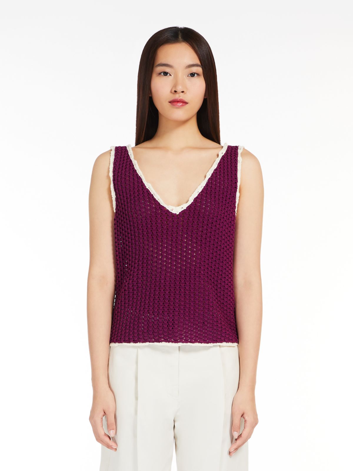 Crochet-knit cotton vest top