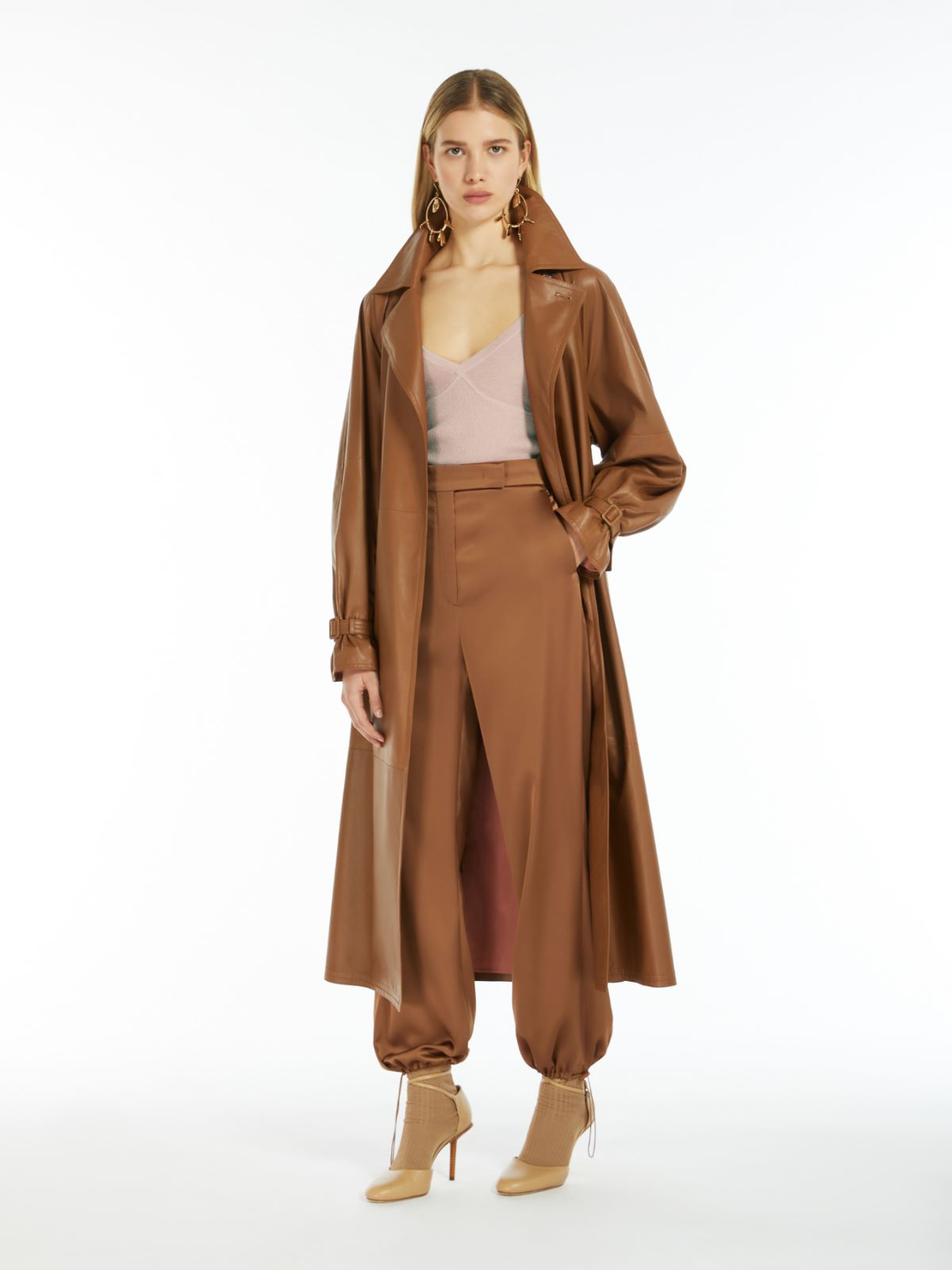 Matt nappa leather trench coat