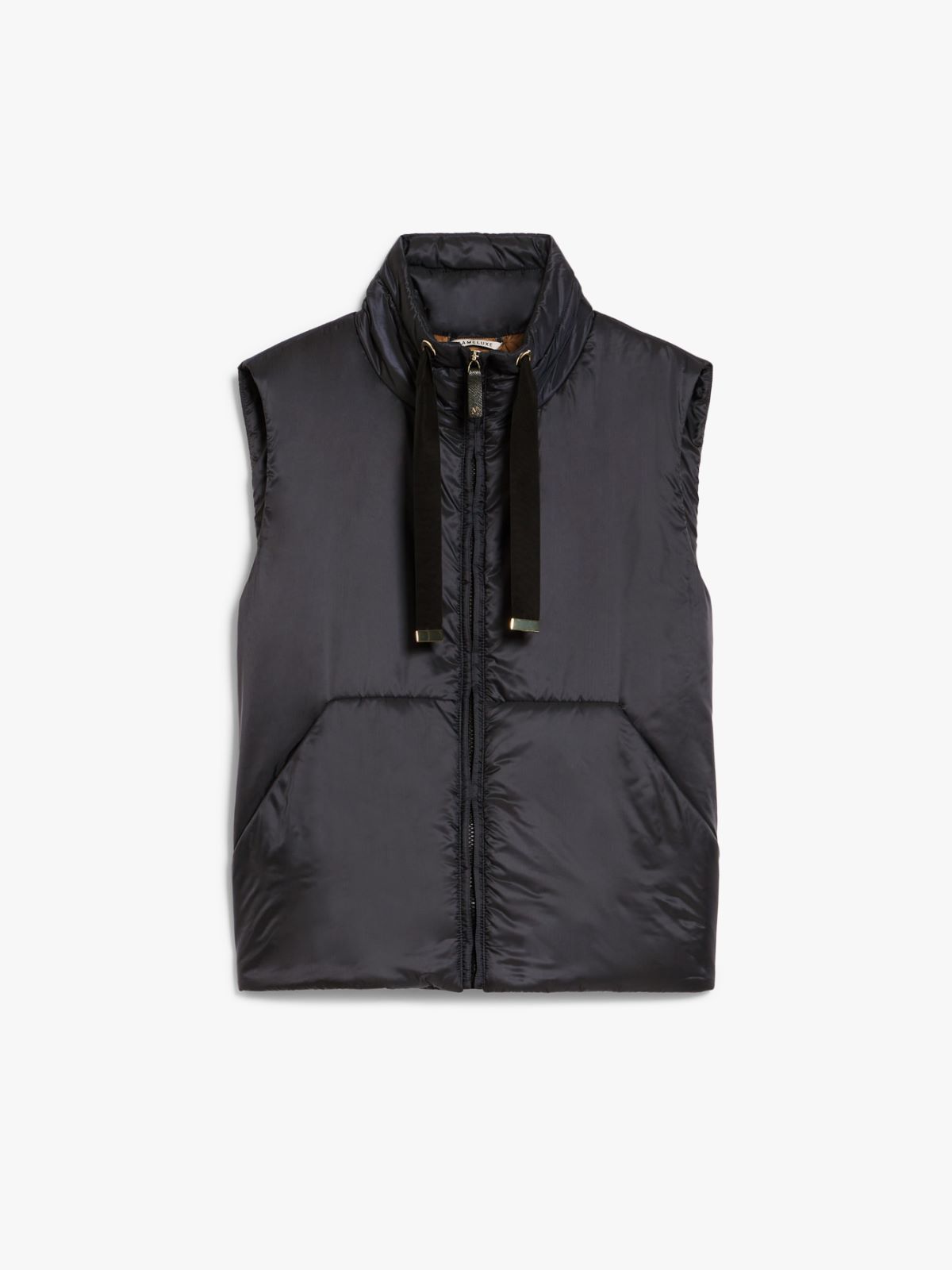 Water-repellent canvas gilet with a stand-up collar