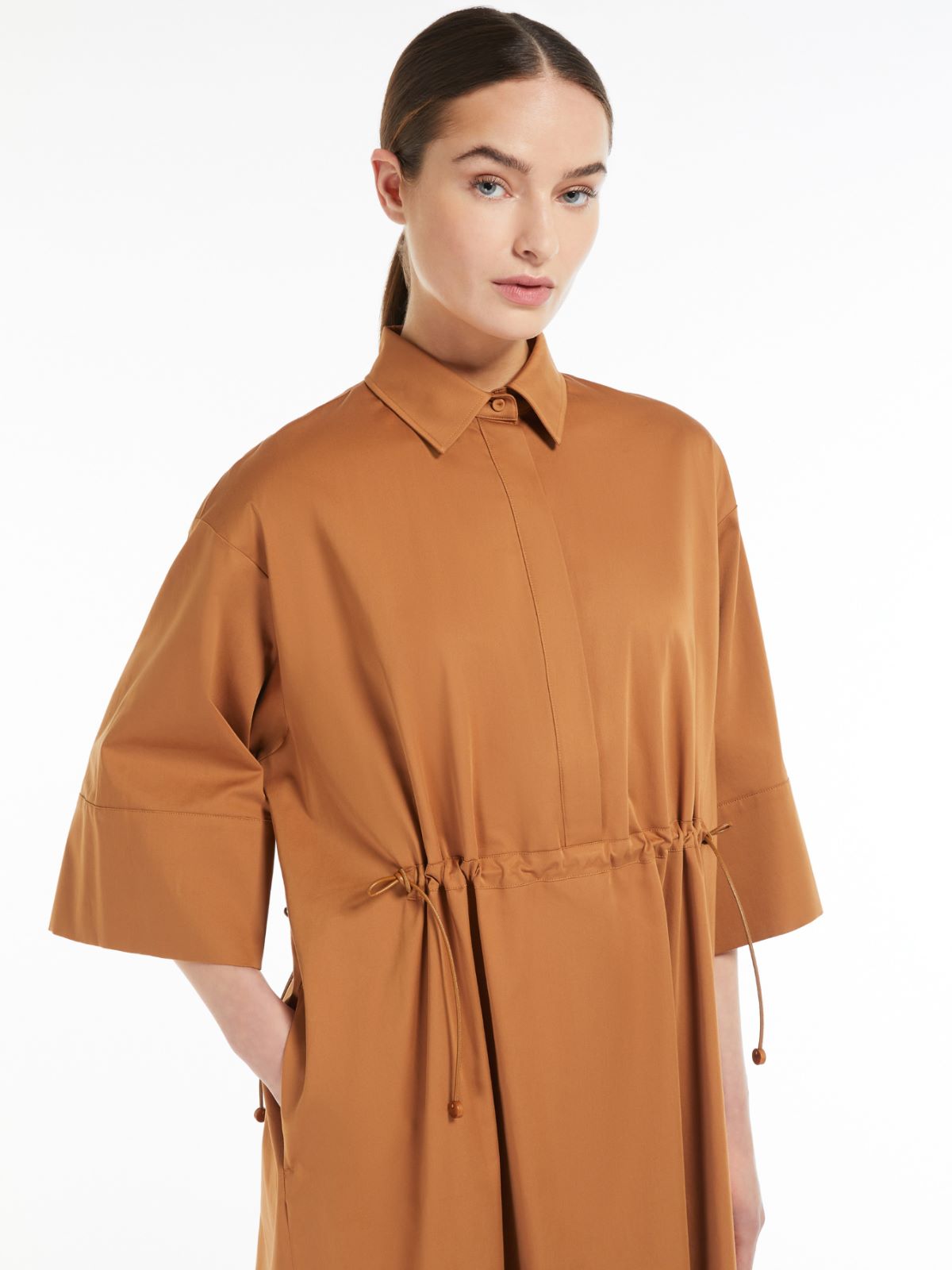 Cotton and silk dress with drawstring