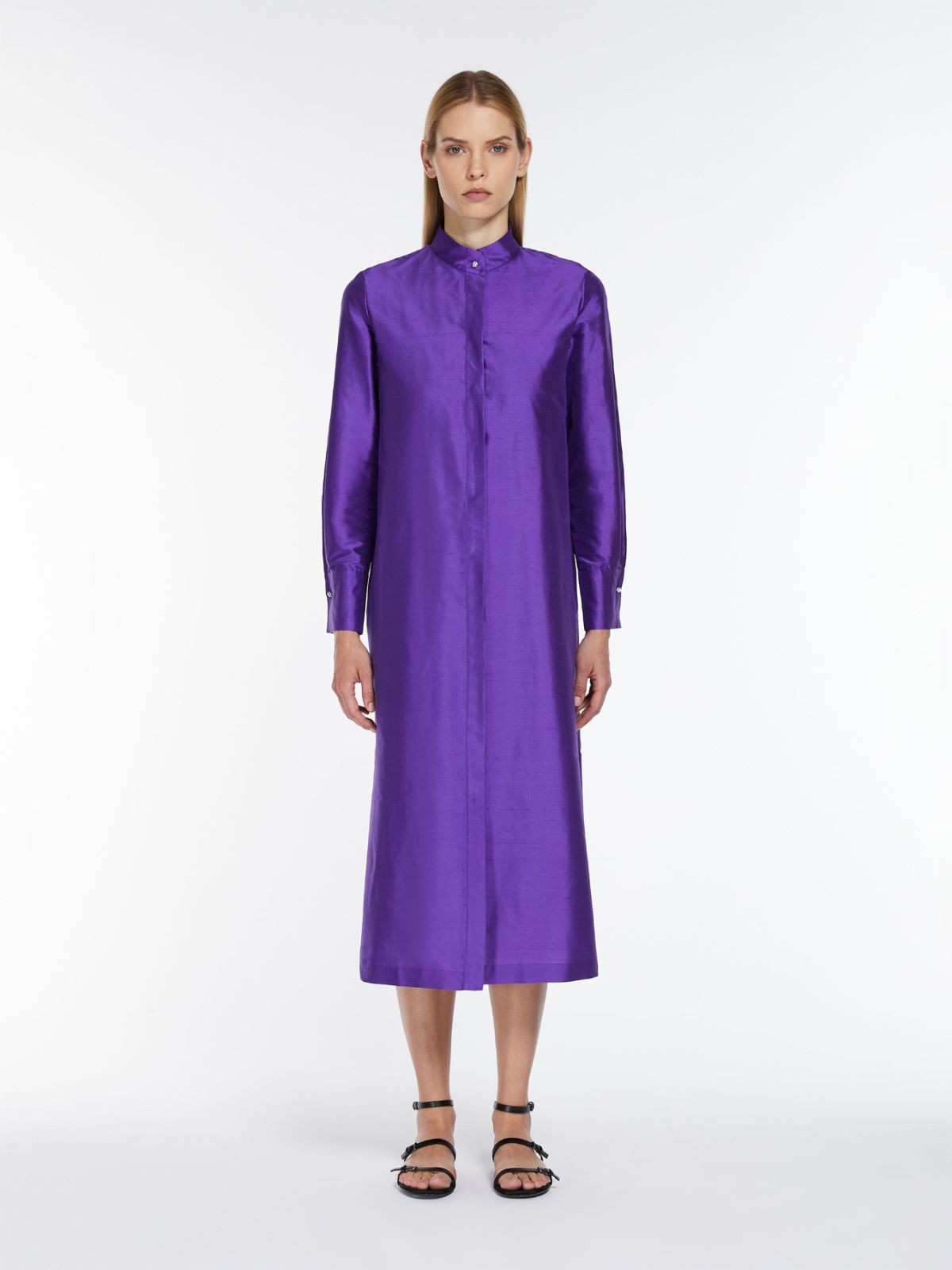 Belted silk shirt dress