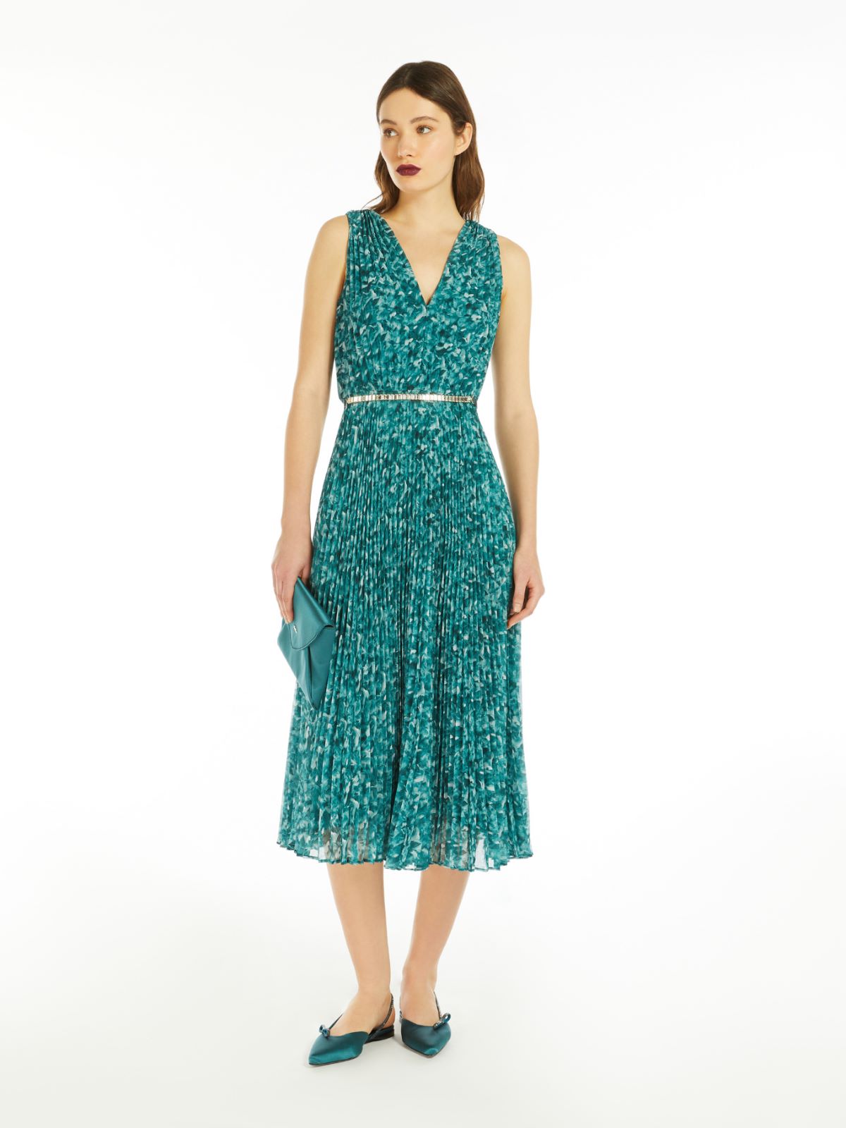 Printed georgette pleated dress