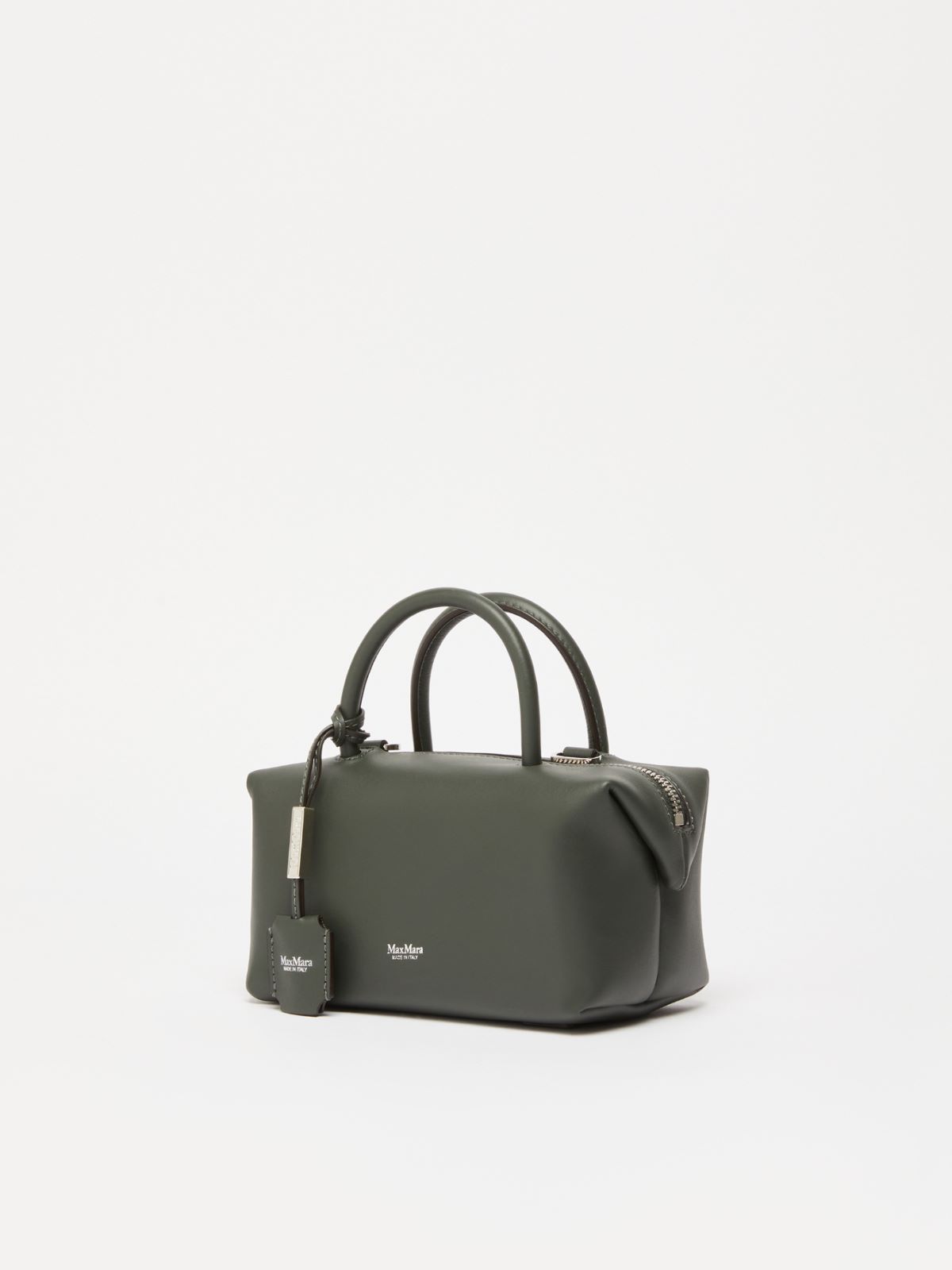 Small shiny leather satchel bag