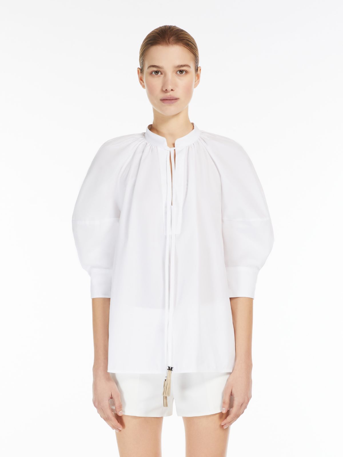 Cotton shirt with balloon sleeves