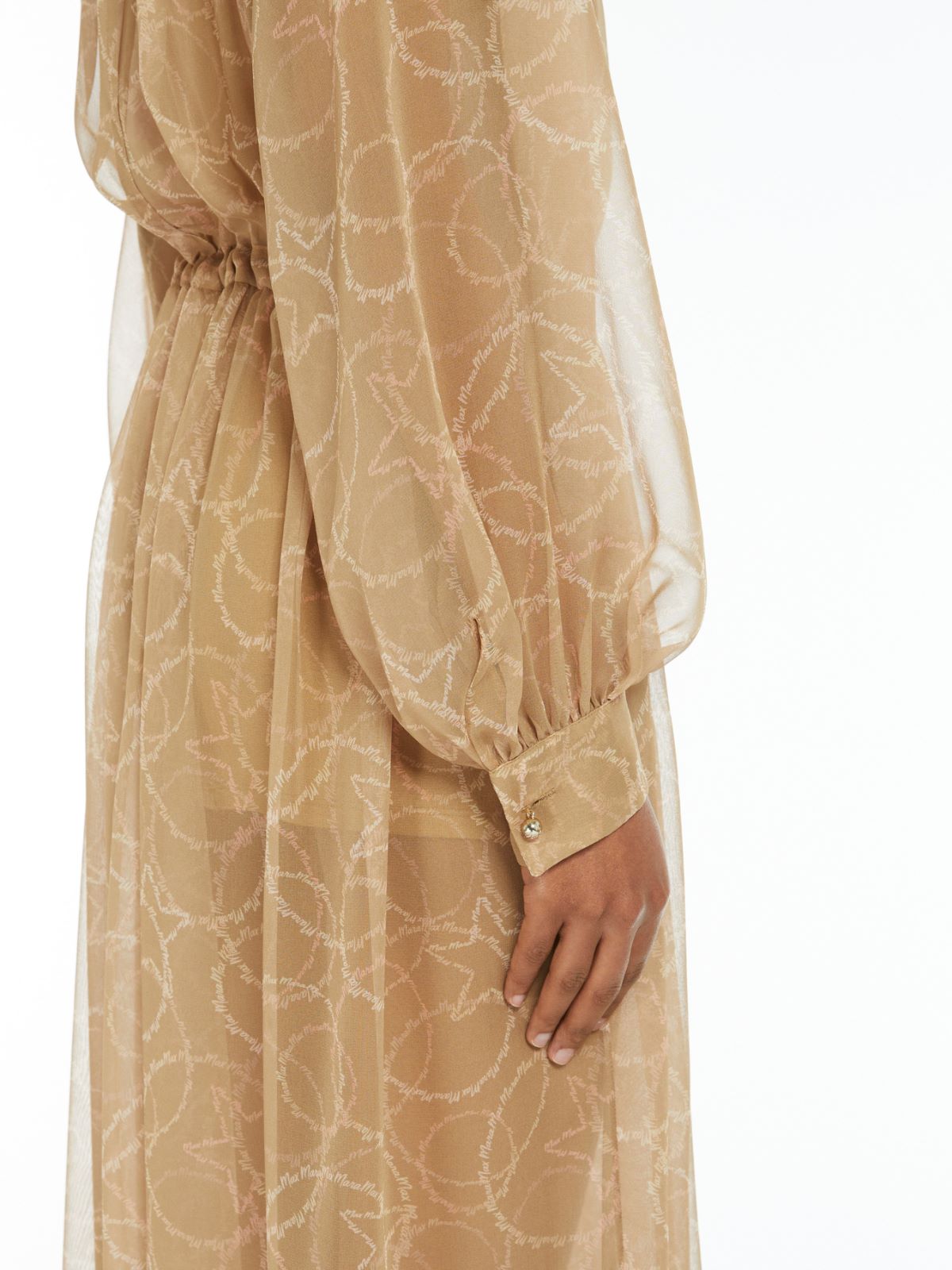 Printed silk dress with drawstring