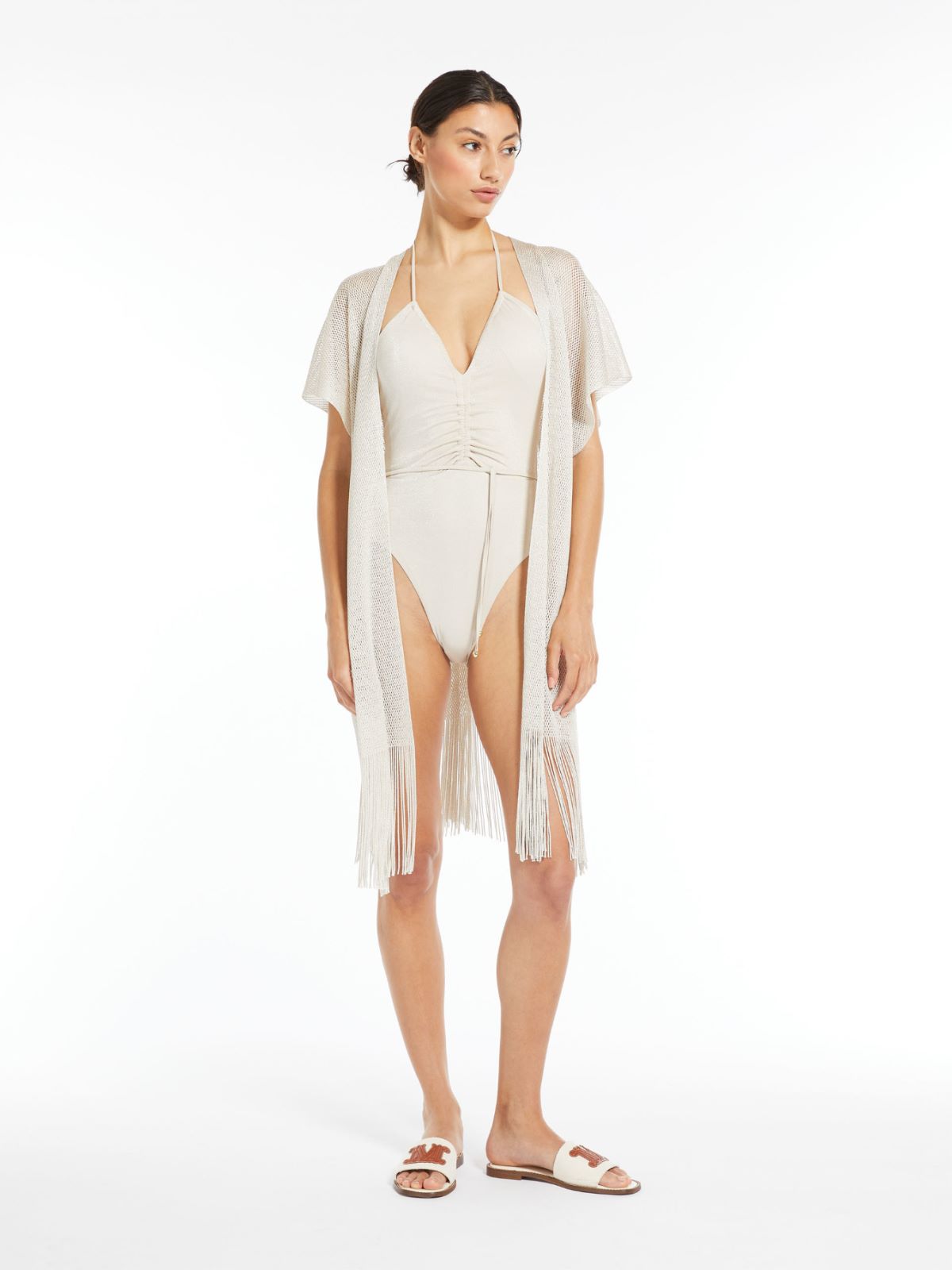 Jersey and lurex one-piece swimsuit