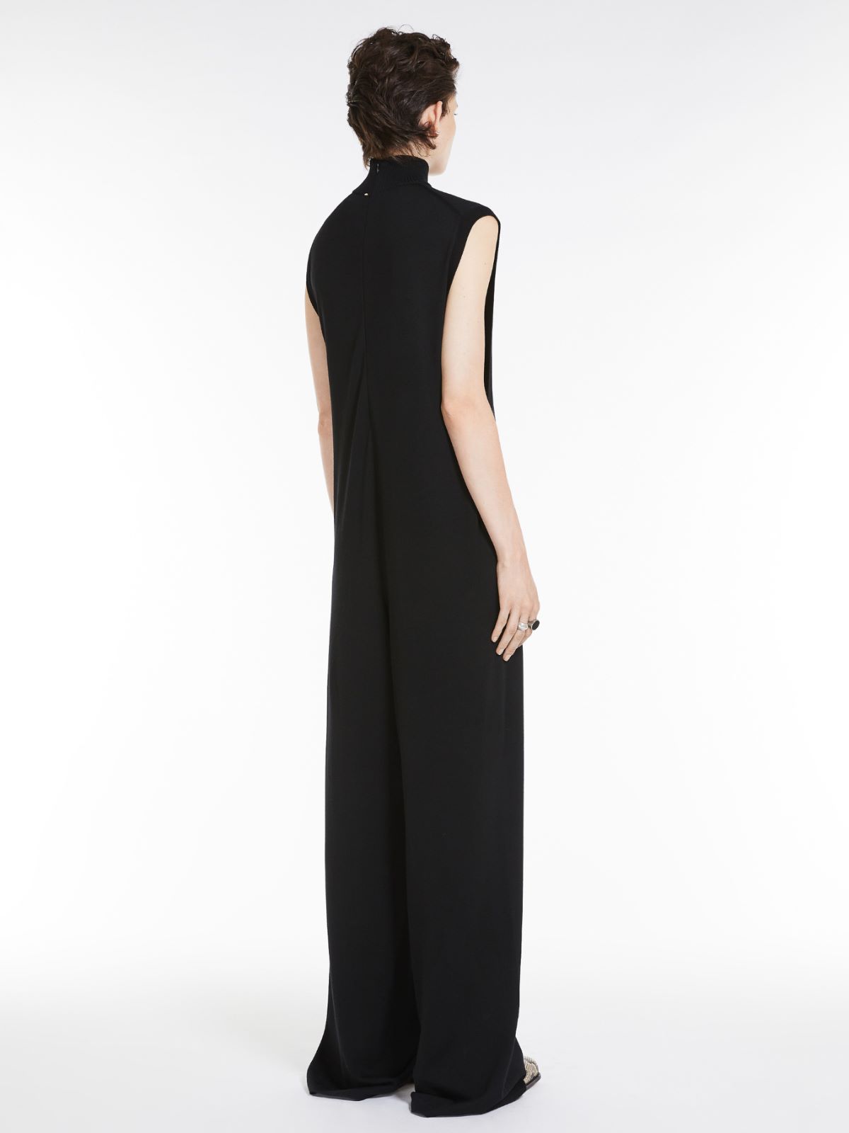 Sleeveless wool-knit jumpsuit