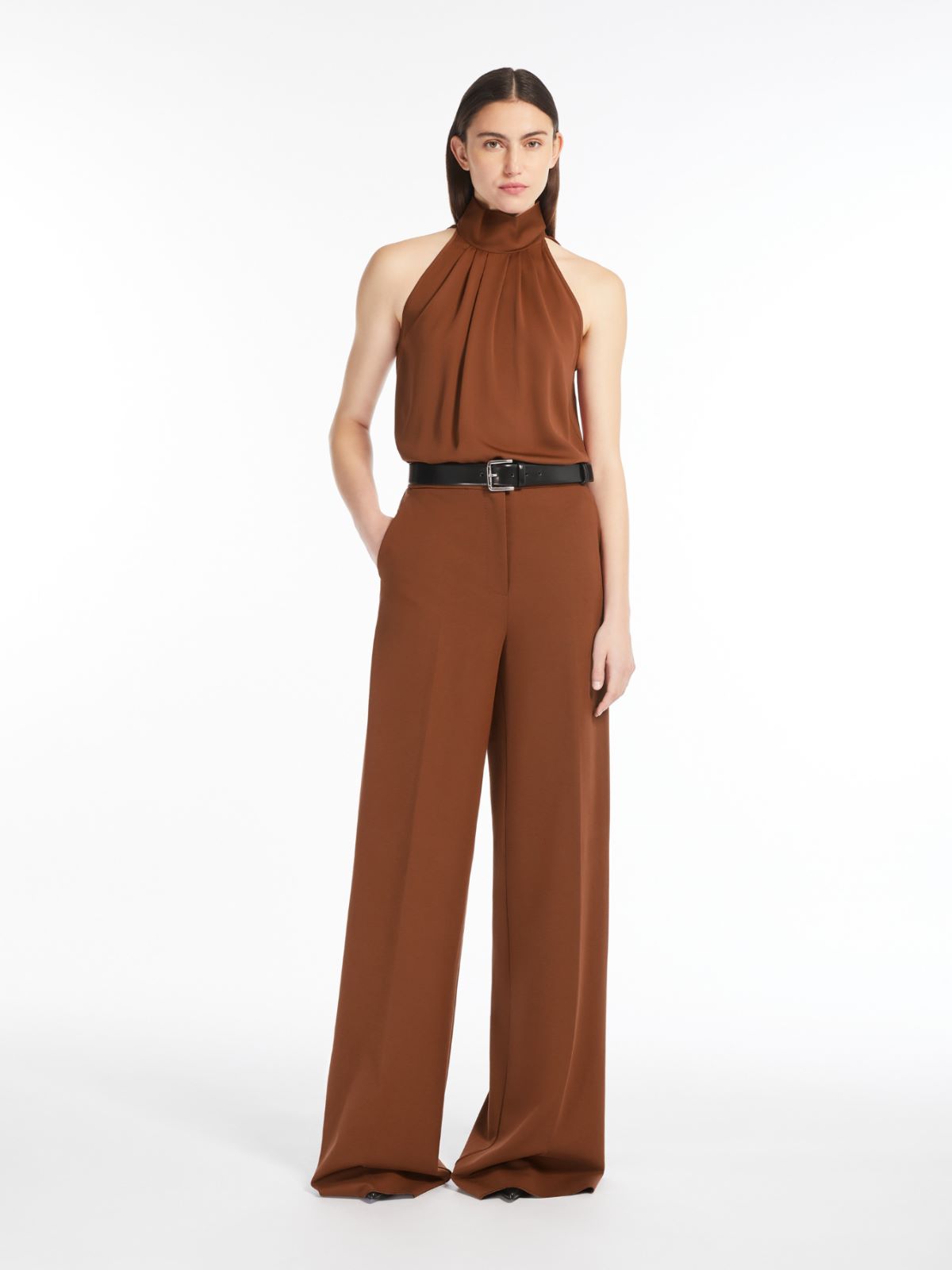 Long compact jersey trousers