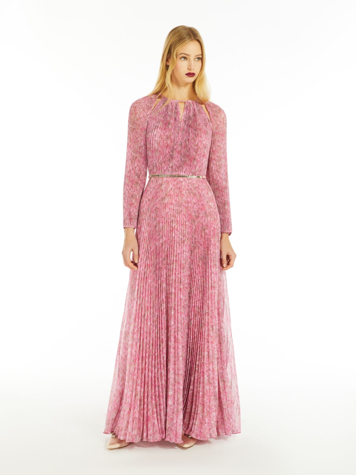 Printed silk pleated dress