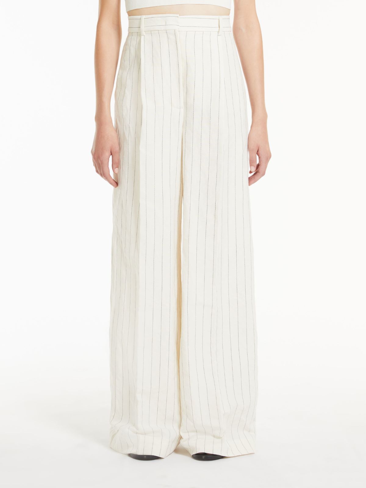 Pinstriped canvas wide trousers