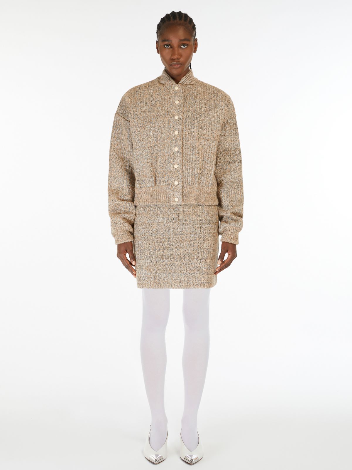 Rubberised wool-knit bomber jacket