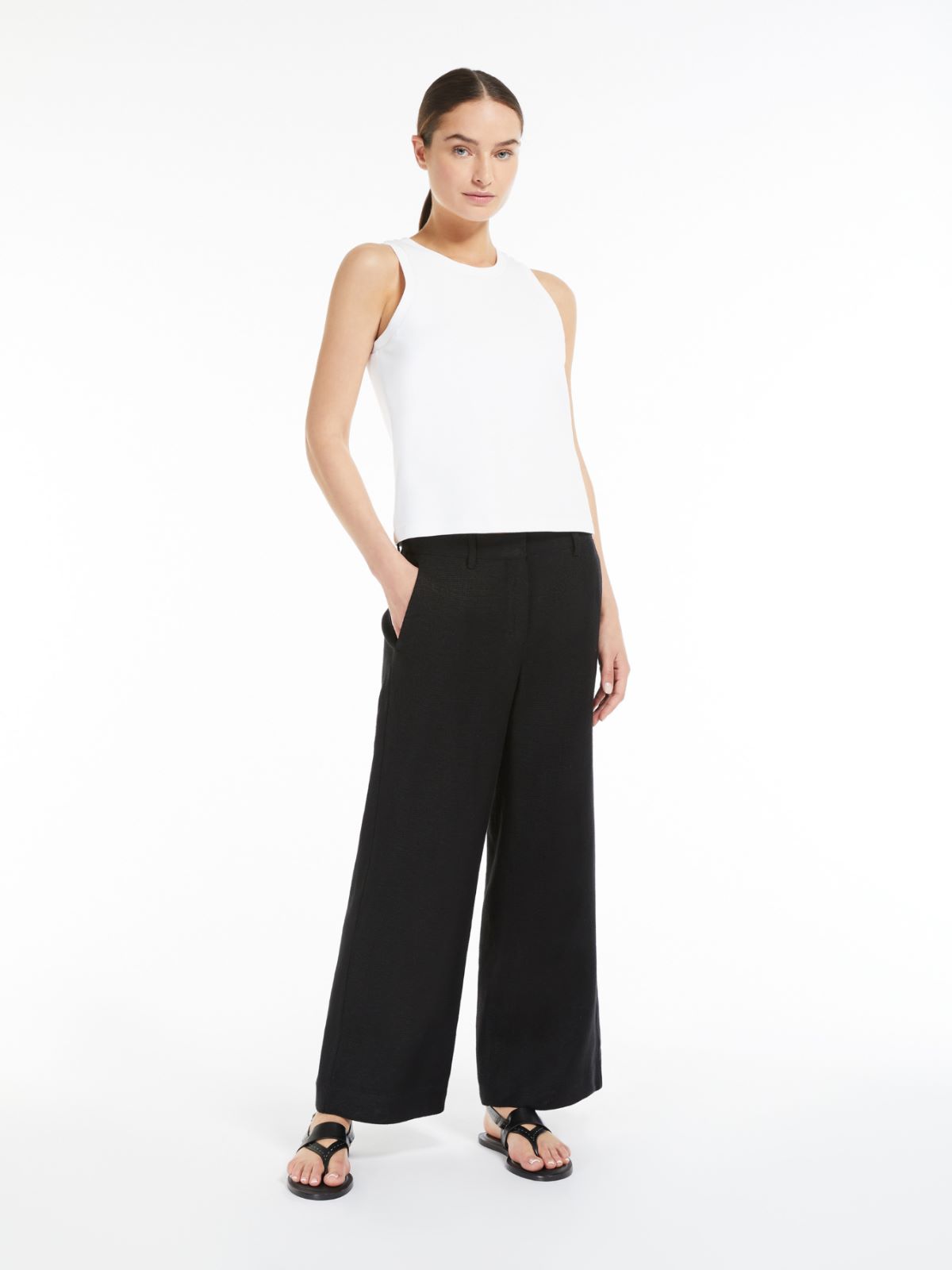 Wide-leg linen and cotton trousers