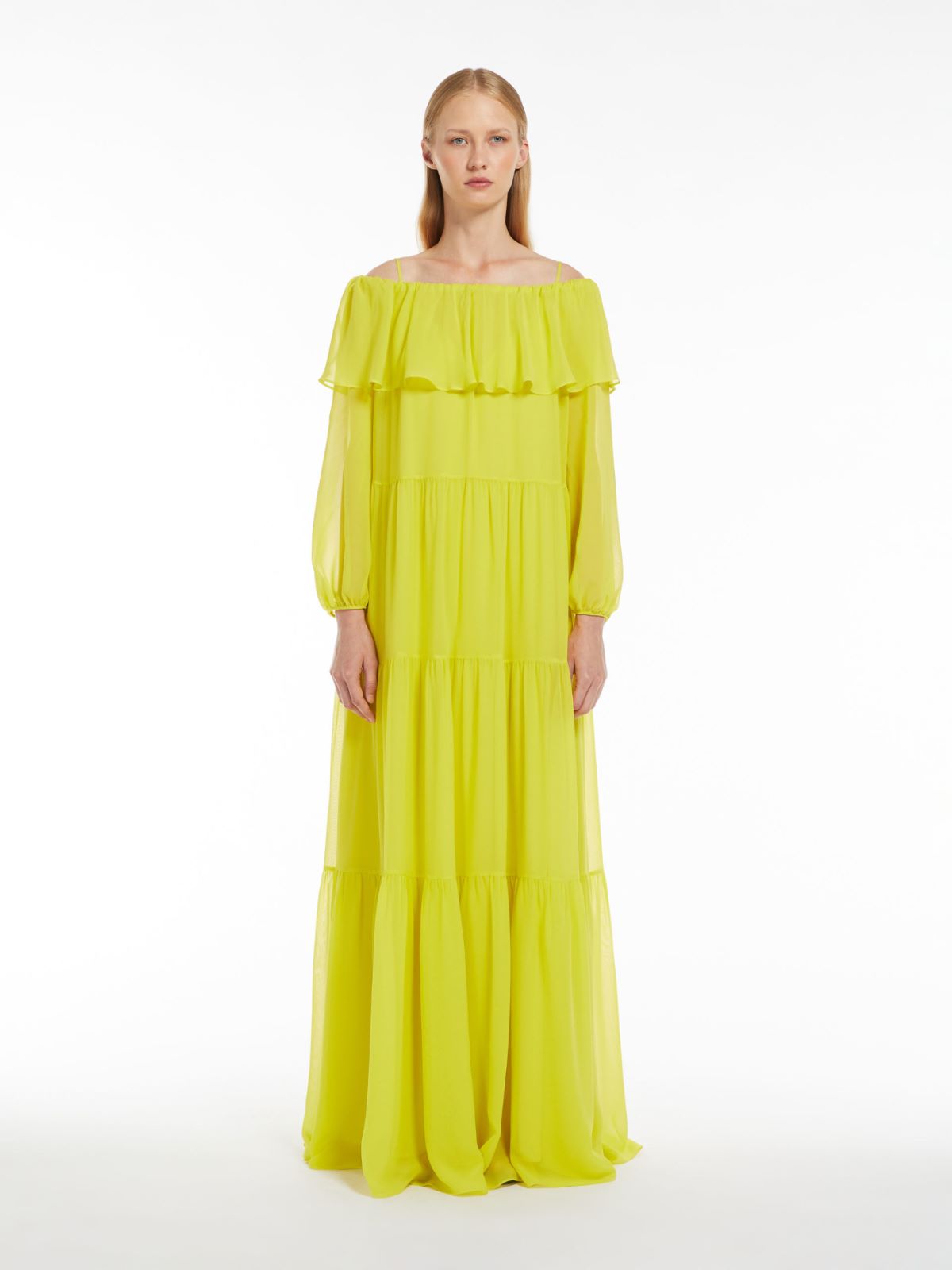 Printed silk off-the-shoulder dress